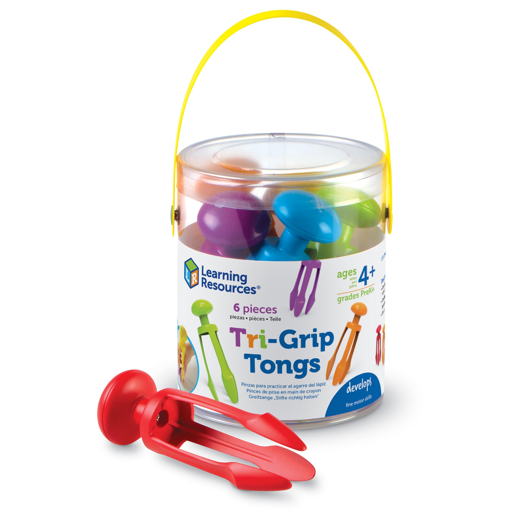Learning Resources Tri-Grip Tongs, Set of 6, Fine Motor Skills Tool for Kids, Strengthens Pencil Grip, Includes Storage Bin, Ages 4+