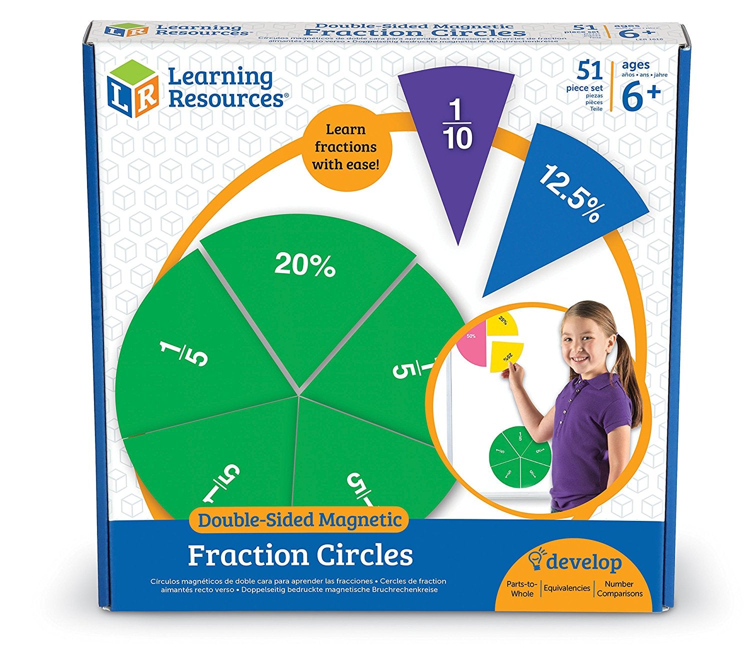 Learning Resources Double-Sided Magnetic Demonstration Rainbow Fraction Circles, Visualize Fractions and Percentages, Ideal for Whiteboard Demonstrations, Includes 9 Magnetic Circles and Activity Guide, For Ages 6+