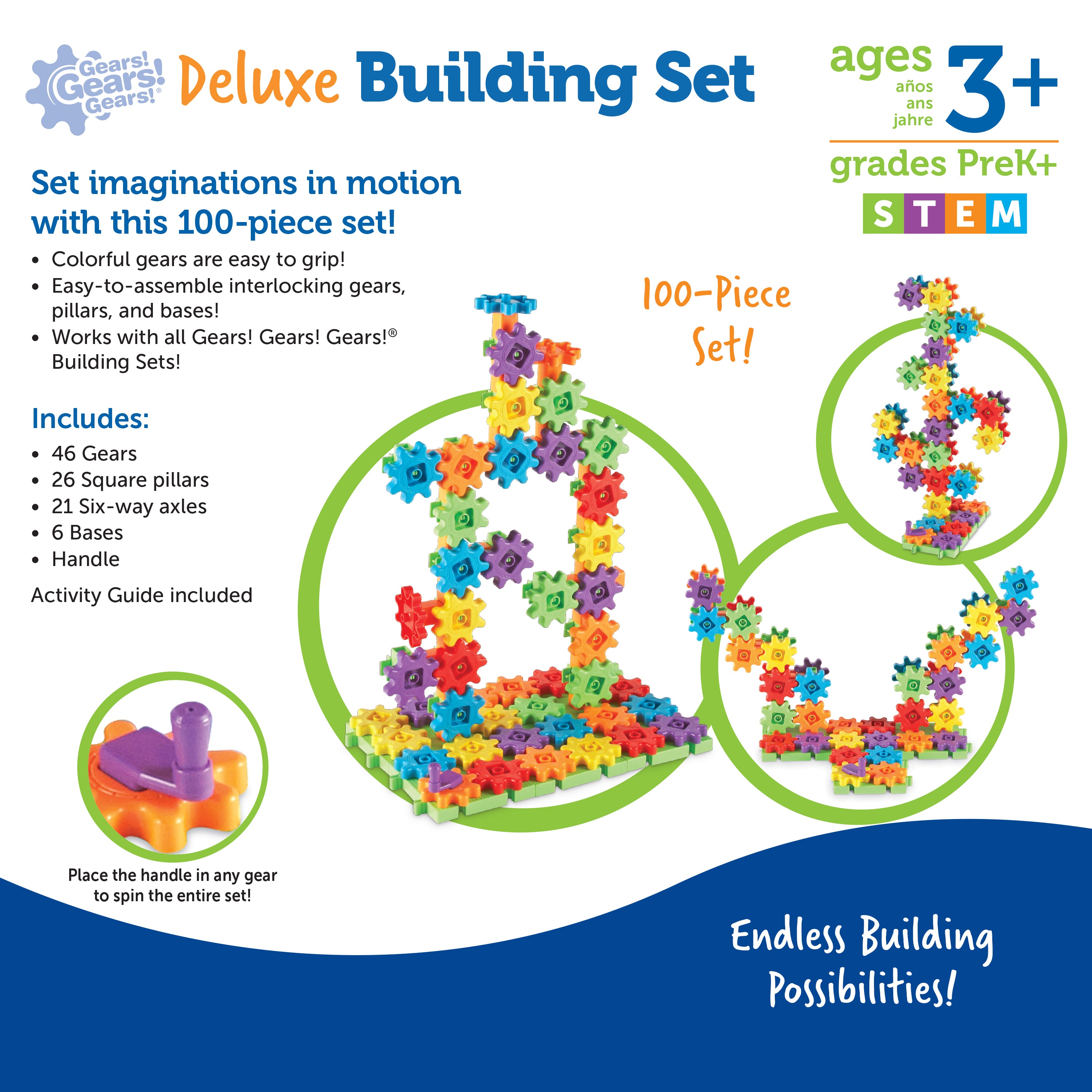 Learning Resources Gears! Gears! Gears! Deluxe Building Set (Set of 100), Hands-On Fun for Young Engineers