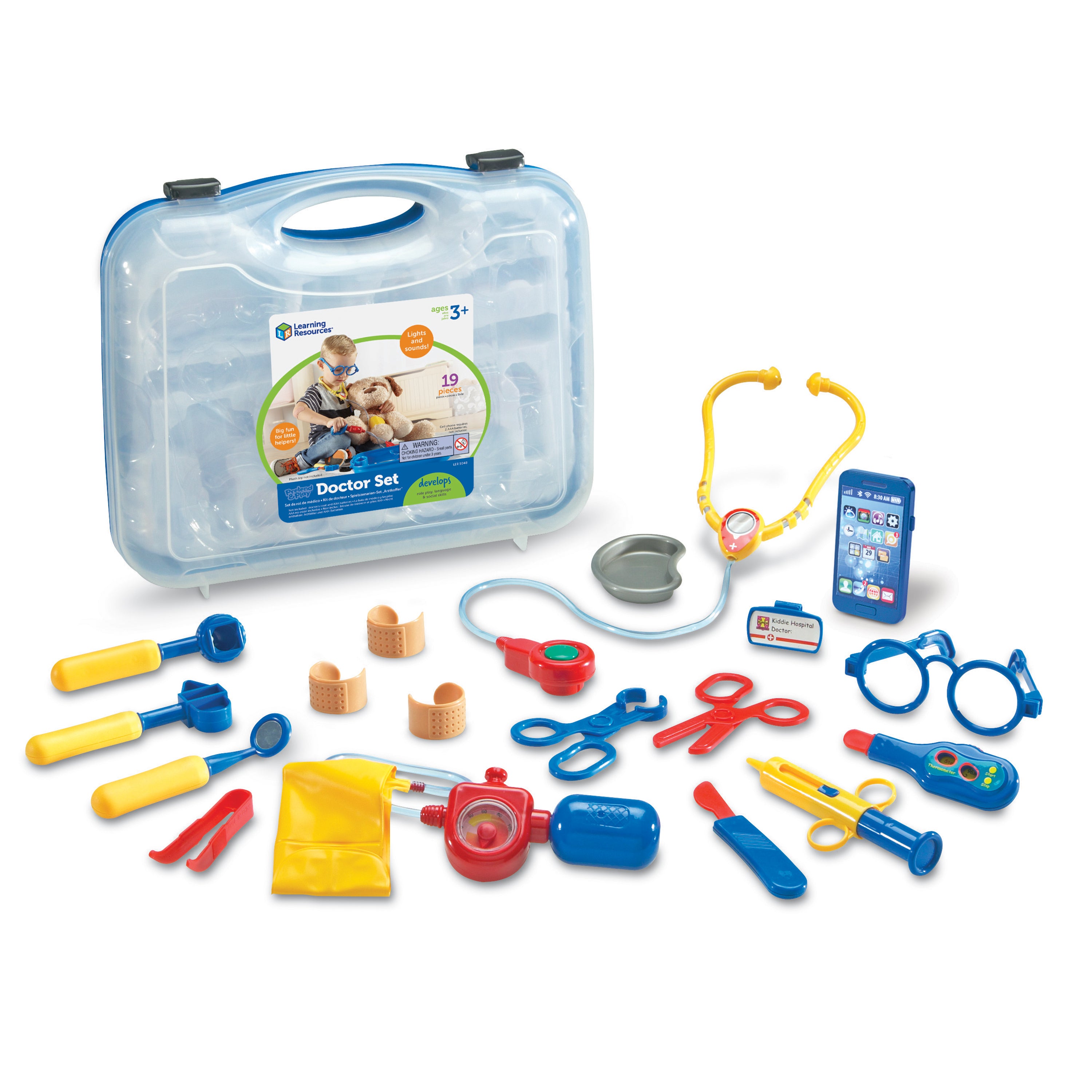 Learning Resources Pretend & Play Doctor Set, 19-Piece Kids Medical Kit with Stethoscope & Pager Sounds, Role Play Toy for Imaginative Play & Language Development, Ages 3+