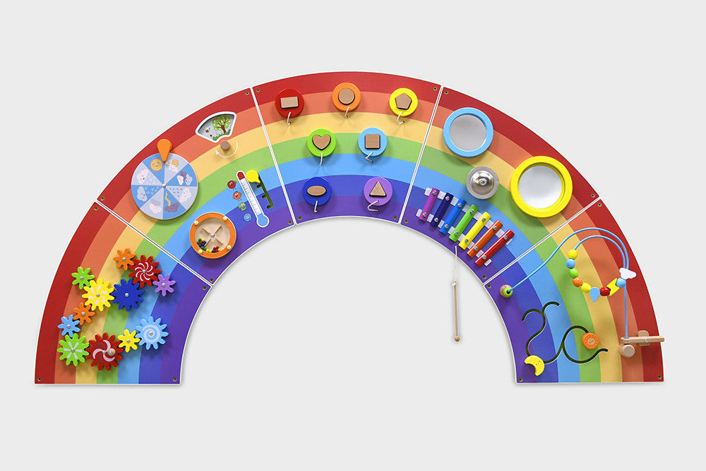 VIGA Rainbow Wall Activity Panel, Montessori Sensory Busy Board with Gears, Xylophone, Mirrors & More, Builds Motor Skills, Logic & Social Play, Eco-Friendly & Non-Toxic, for Boys & Girls Ages 18M+