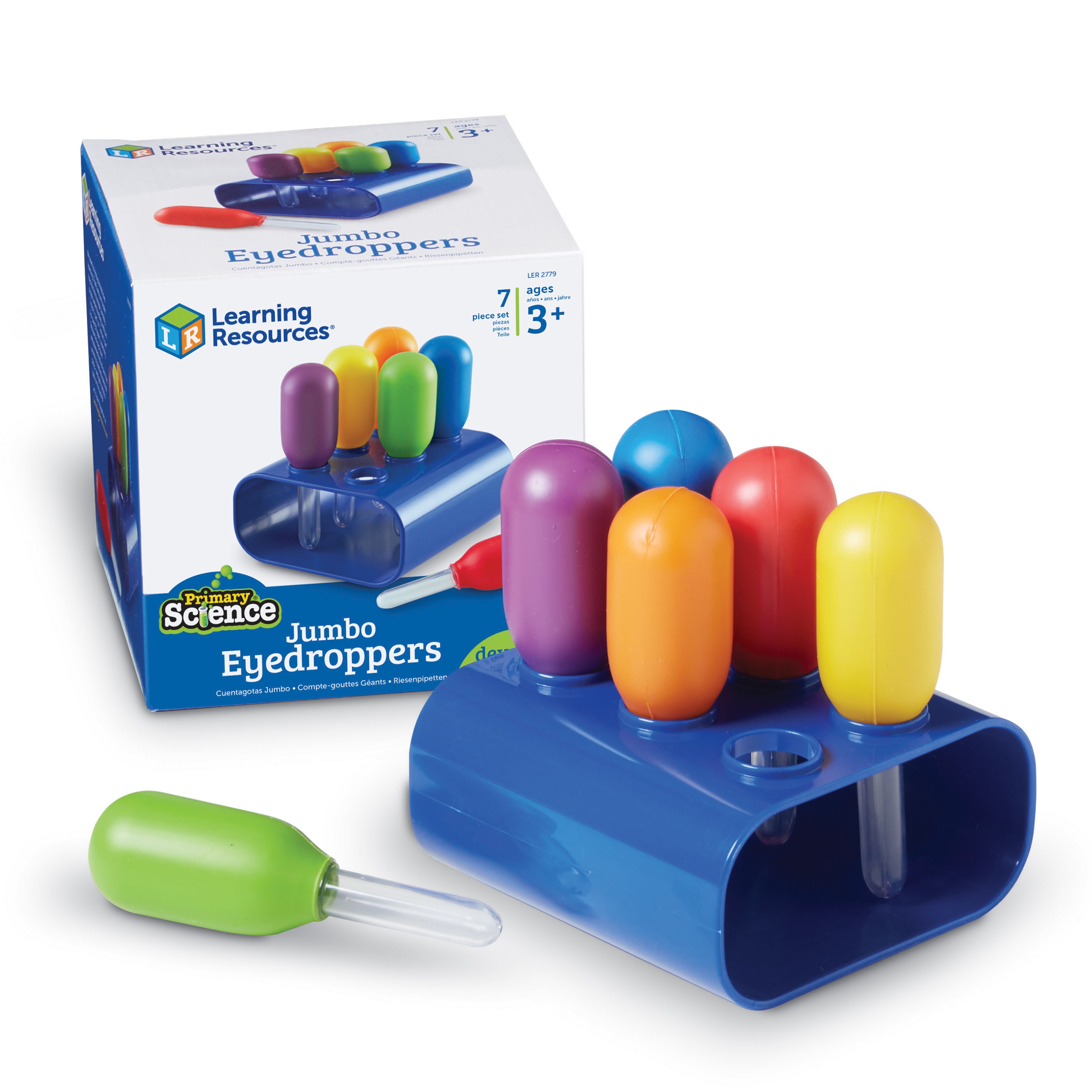 Learning Resources Primary Science Jumbo Eyedroppers with Stand, Set of 6 Colourful Eyedroppers, Perfect for Fine Motor Skill Development, Cause and Effect Exploration, Ages 3+