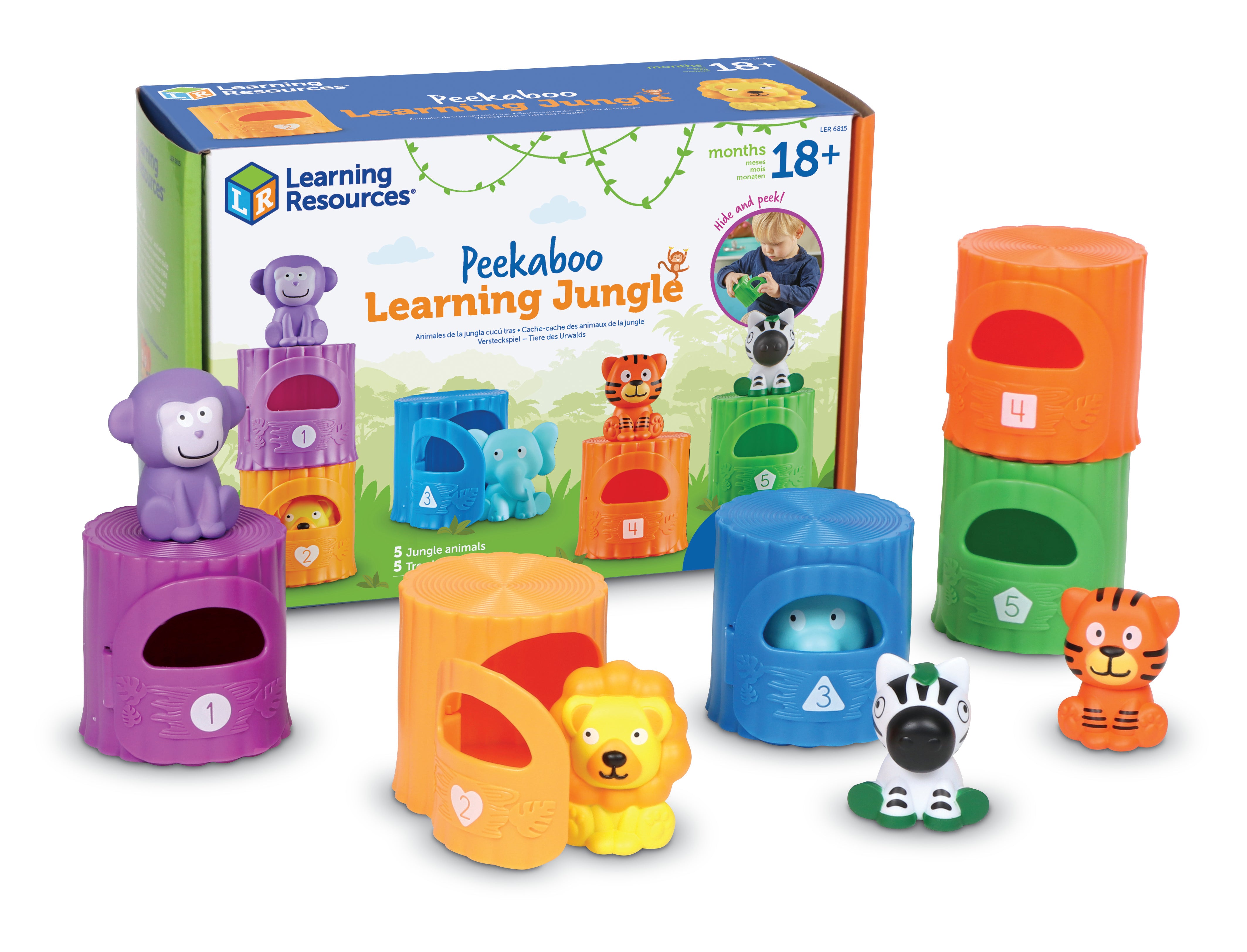 Learning Resources Peekaboo Learning Jungle Playset, Interactive Toddler Toy for Counting, Colours, and Fine Motor Skills