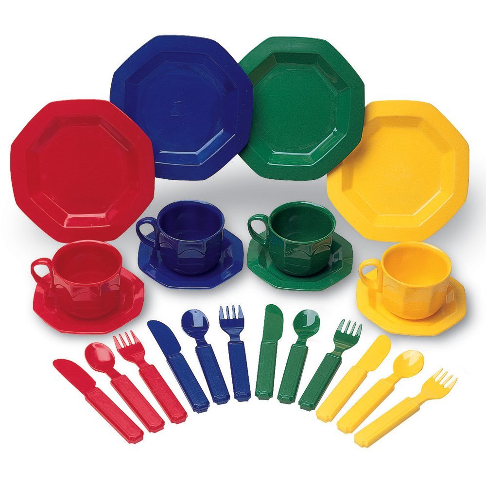 Learning Resources Play Dishes, 24-Piece Colourful Kitchen Toy Plate Set for Kids, Pretend Play Tableware for Toddlers, Durable Plastic, Ages 3+