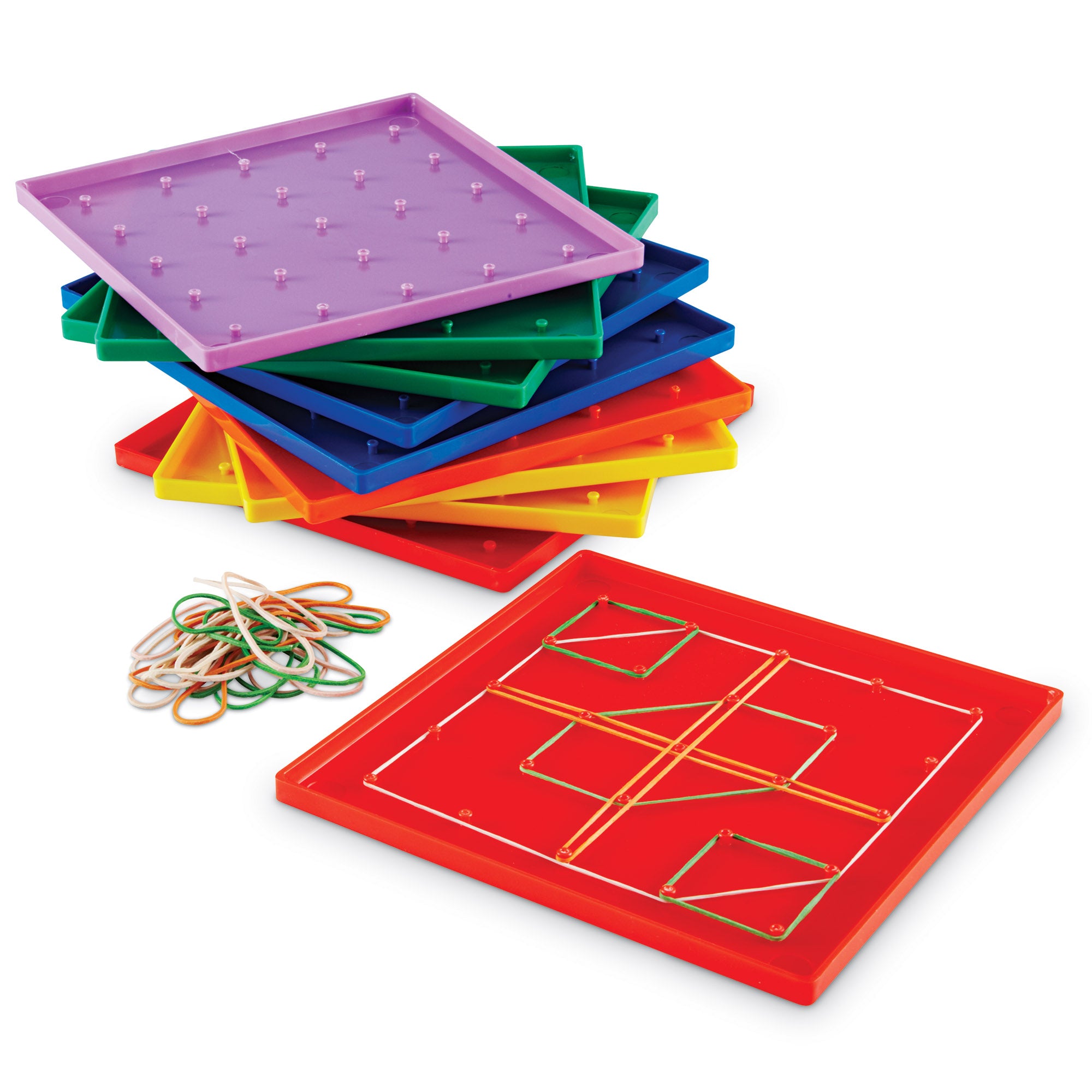 Learning Resources 5 x 5 Pin Geoboards, Set of 10 Colourful Plastic Boards with Elastic Bands, Hands-On Geometry Tools for Kids, Ages 5+