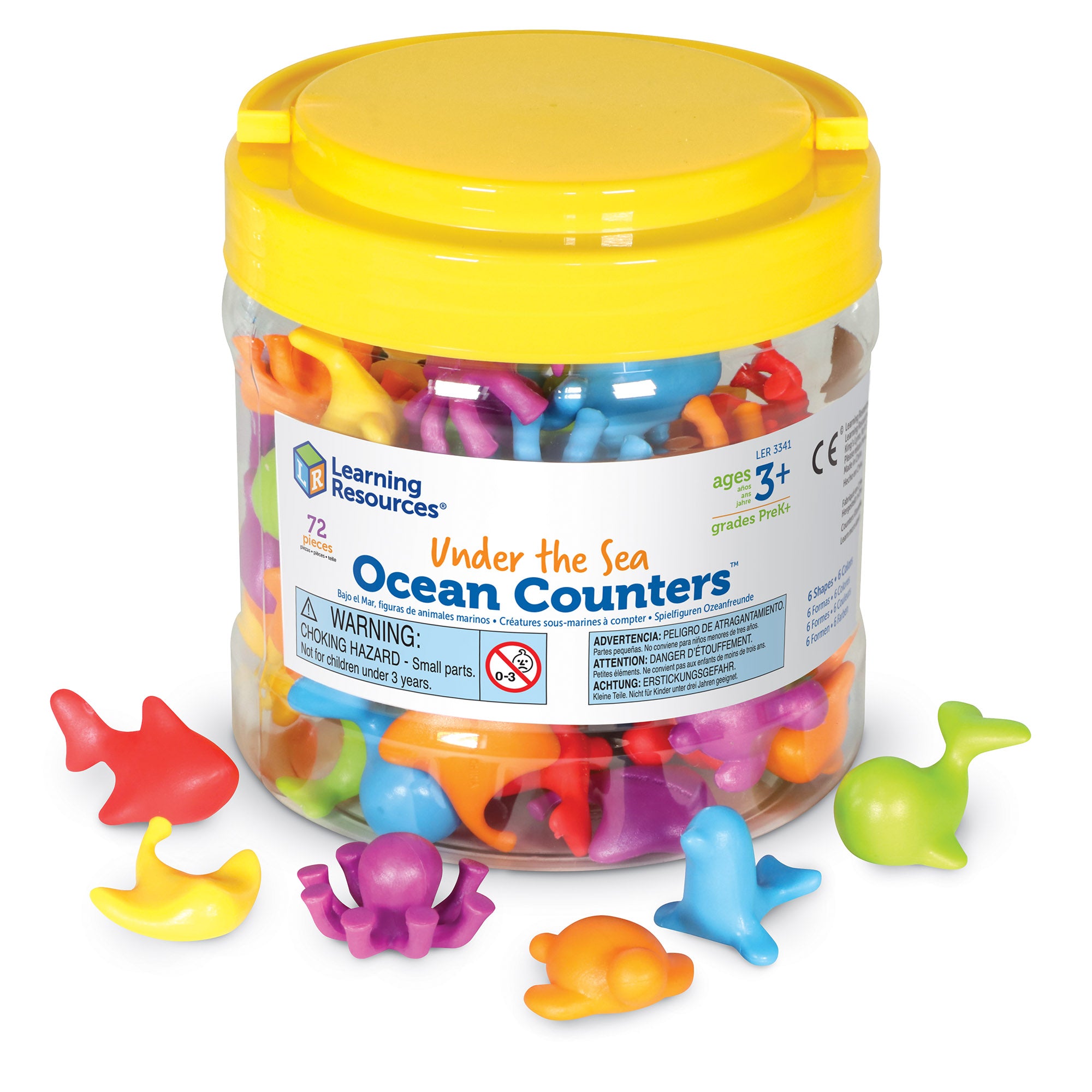 Learning Resources Under the Sea Ocean Counters, Set of 72, Colourful Ocean Animal Counters, Early Maths Skills, Sorting and Counting, Ages 3+, Storage Tub Included