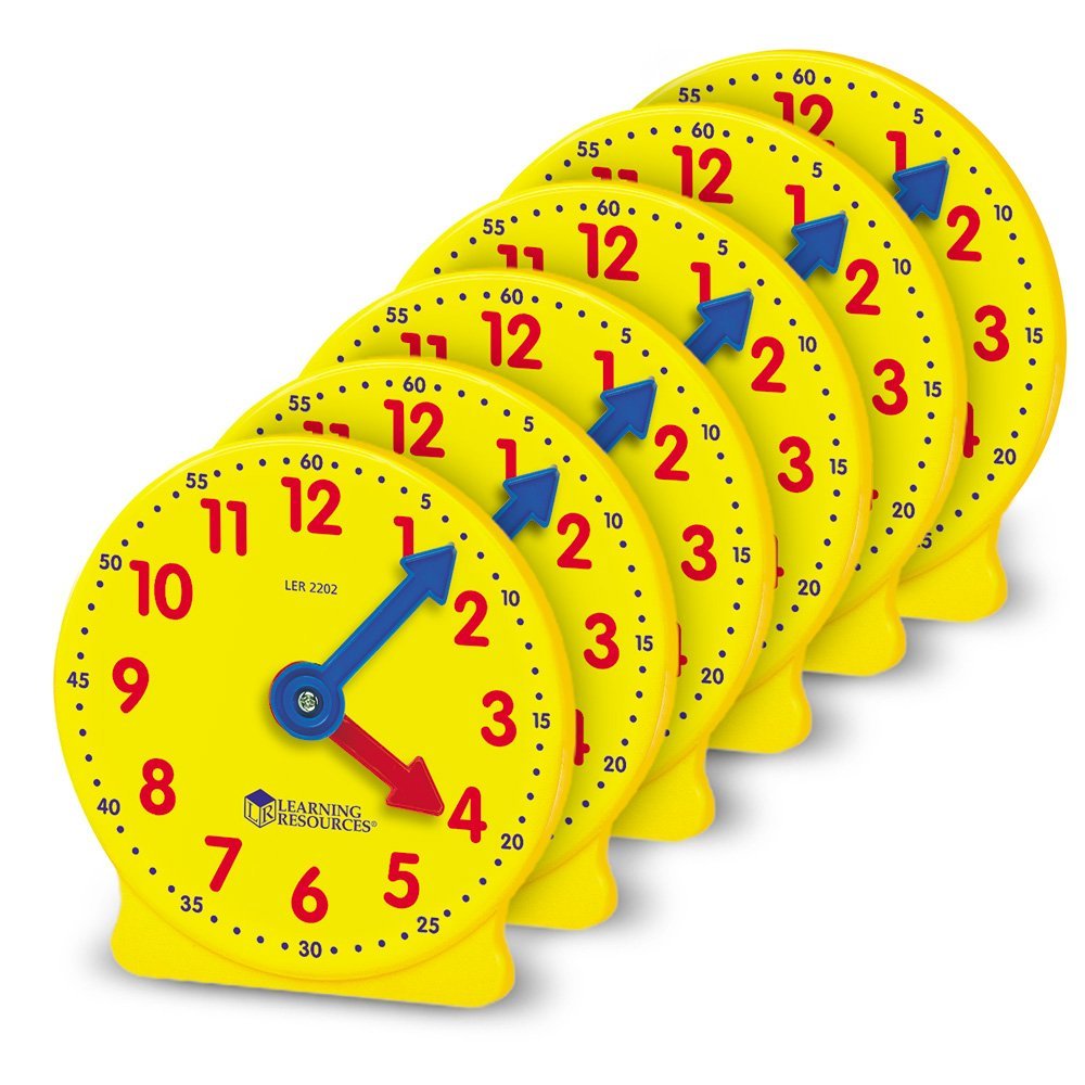 Learning Resources Big Time Geared Mini Clocks, Set of 6, Ages 5+, Hands-On Time-Telling Practice
