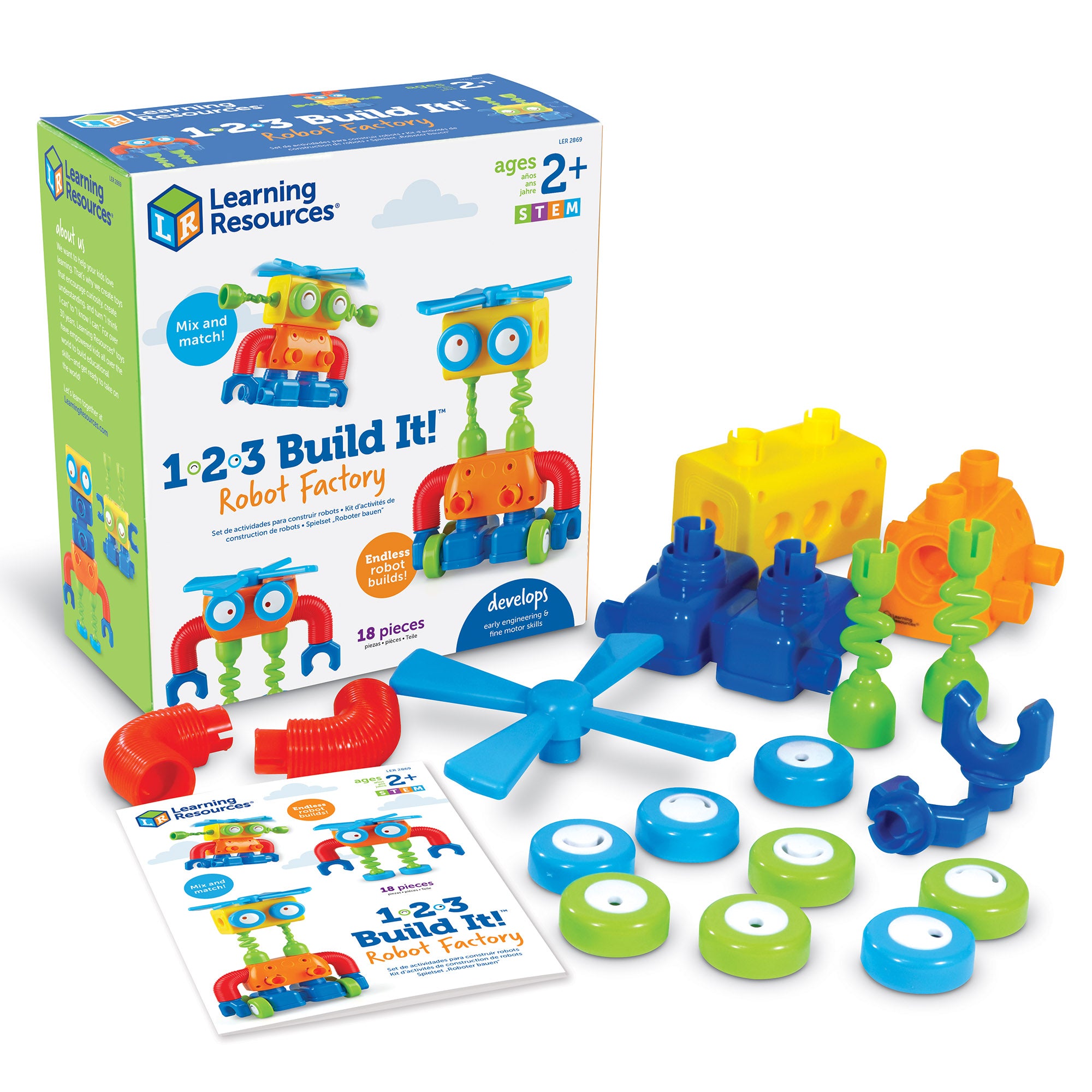 Learning Resources 1-2-3 Build It! Robot Factory, STEM Building Toy for Kids, Mix-and-Match Robot Pieces, Ages 2+