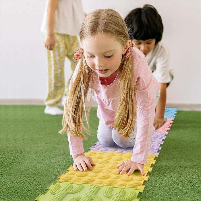 Rainbow Textured Sensory Floor Mats for Kids – Puzzle Massage Play Tiles (6 Pack)