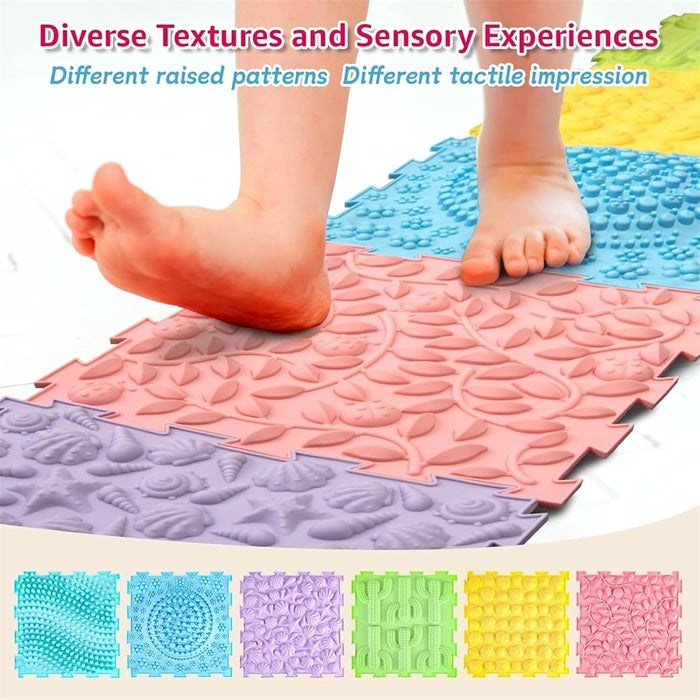 Rainbow Textured Sensory Floor Mats for Kids – Puzzle Massage Play Tiles (6 Pack)