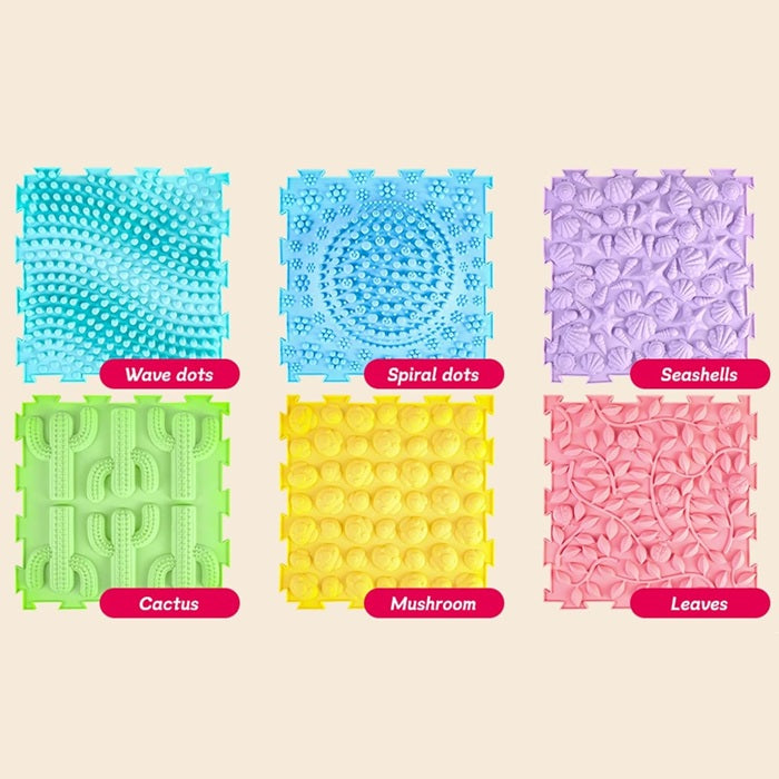 Rainbow Textured Sensory Floor Mats for Kids – Puzzle Massage Play Tiles (6 Pack)