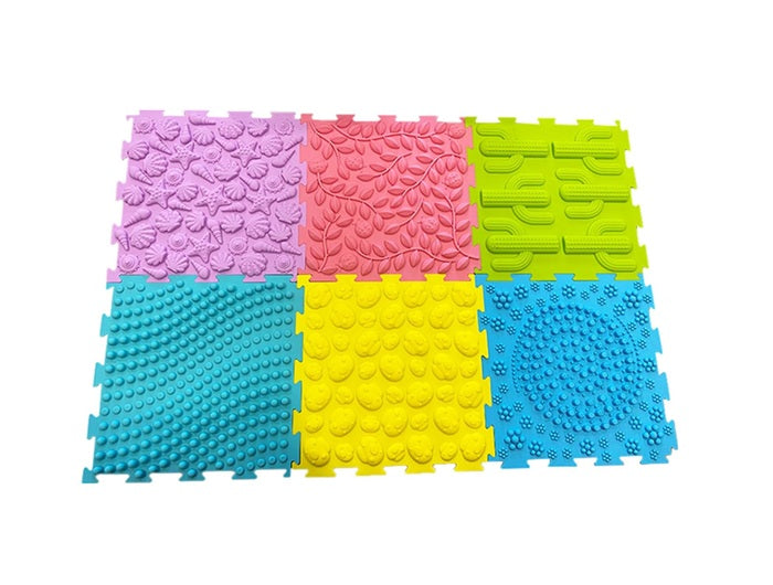 Rainbow Textured Sensory Floor Mats for Kids – Puzzle Massage Play Tiles (6 Pack)
