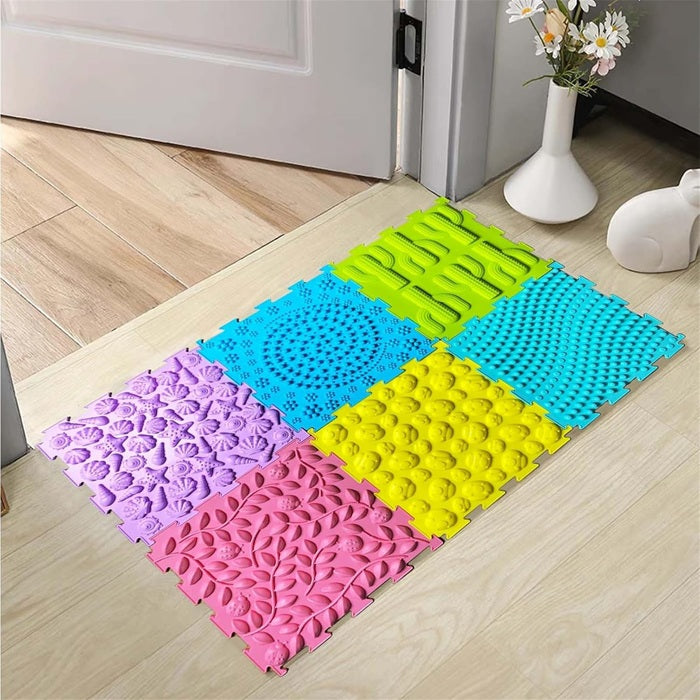 Rainbow Textured Sensory Floor Mats for Kids – Puzzle Massage Play Tiles (6 Pack)