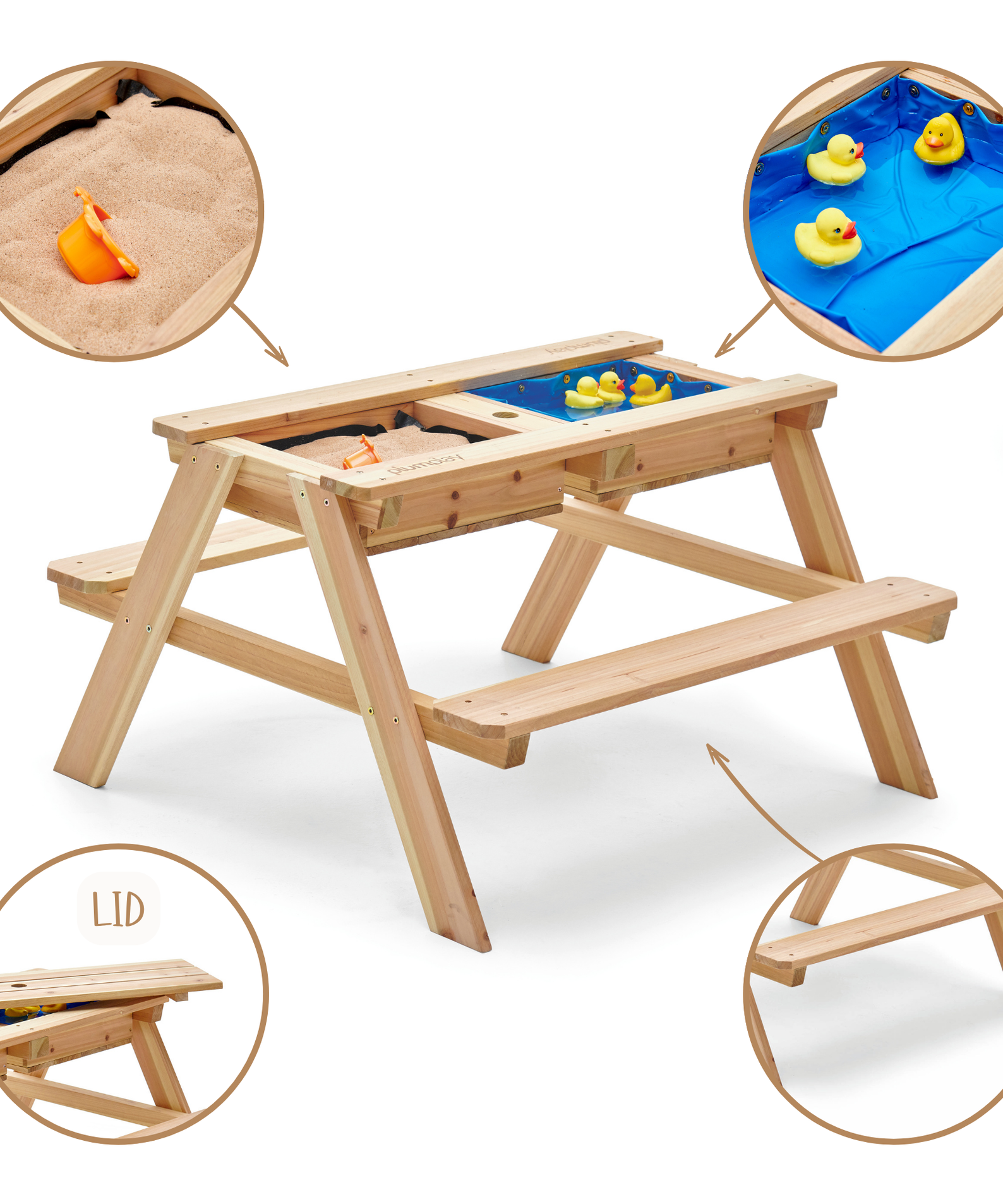 Plum Surfside Wooden Sand and Water Picnic Table, Durable 3 in 1 Table for Outdoor and Backyard Play, Summer Activity Play Table Suitable for Children both Boys and Girls Aged 18 m+