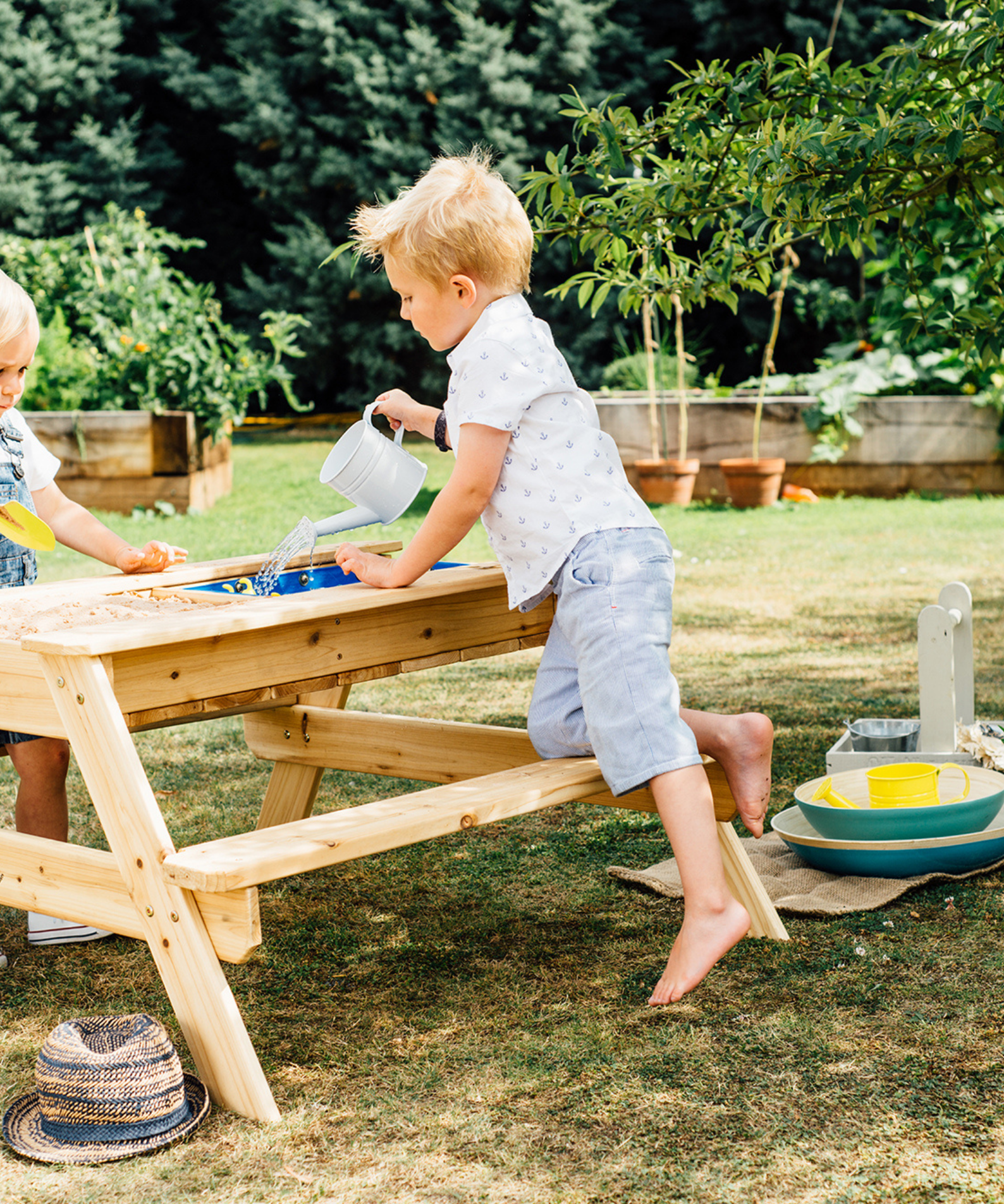 Plum Surfside Wooden Sand and Water Picnic Table, Durable 3 in 1 Table for Outdoor and Backyard Play, Summer Activity Play Table Suitable for Children both Boys and Girls Aged 18 m+