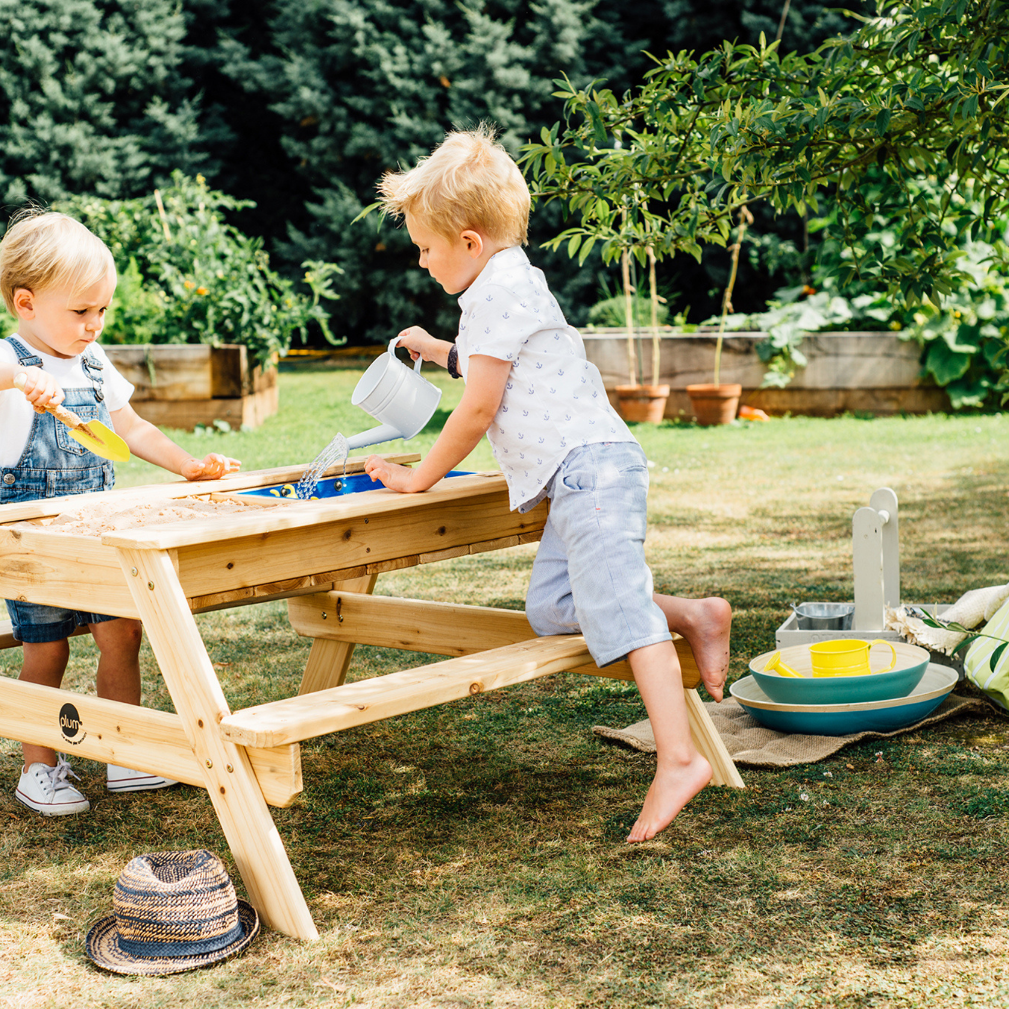 Plum Surfside Wooden Sand and Water Picnic Table, Durable 3 in 1 Table for Outdoor and Backyard Play, Summer Activity Play Table Suitable for Children both Boys and Girls Aged 18 m+