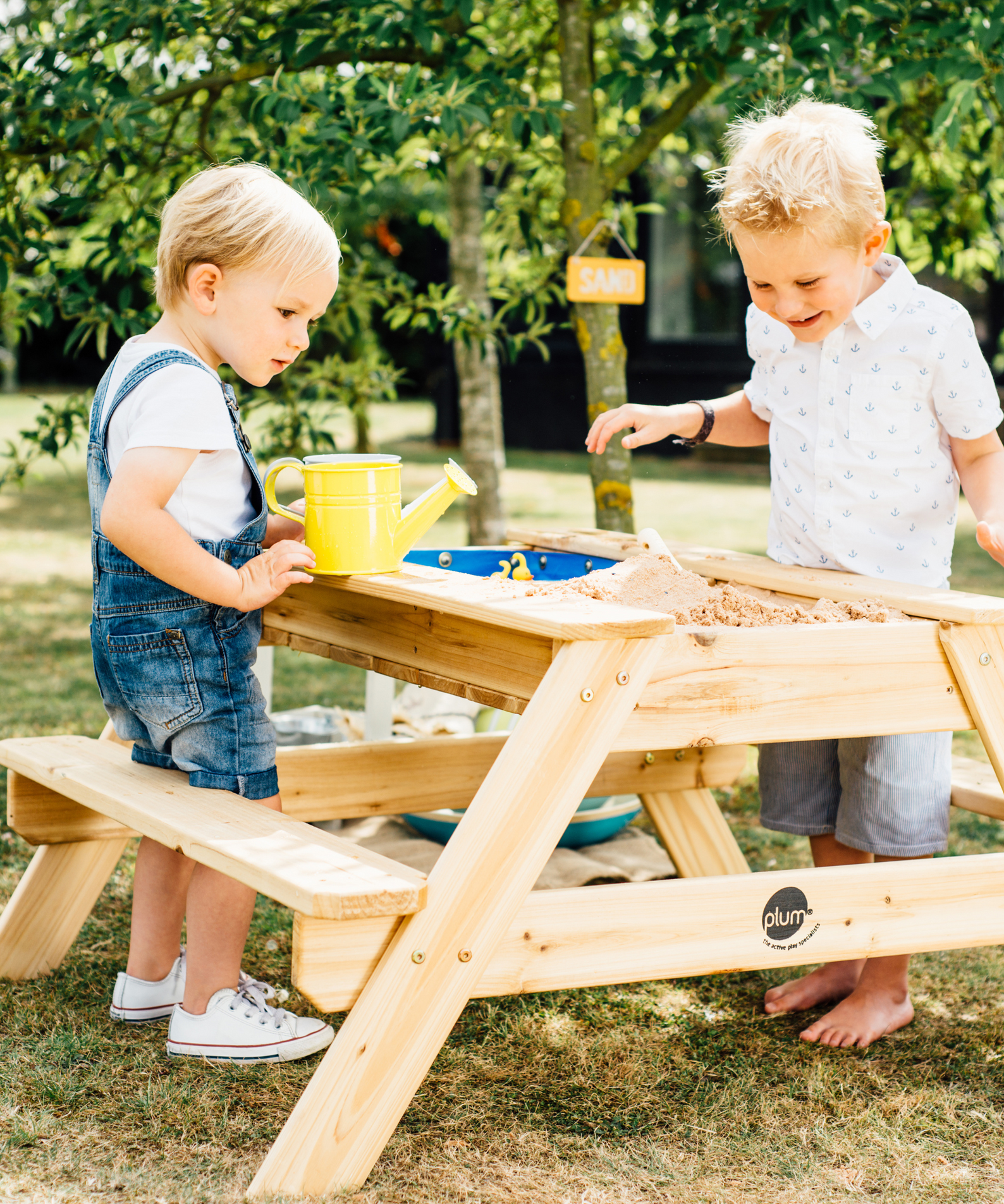 Plum Surfside Wooden Sand and Water Picnic Table, Durable 3 in 1 Table for Outdoor and Backyard Play, Summer Activity Play Table Suitable for Children both Boys and Girls Aged 18 m+