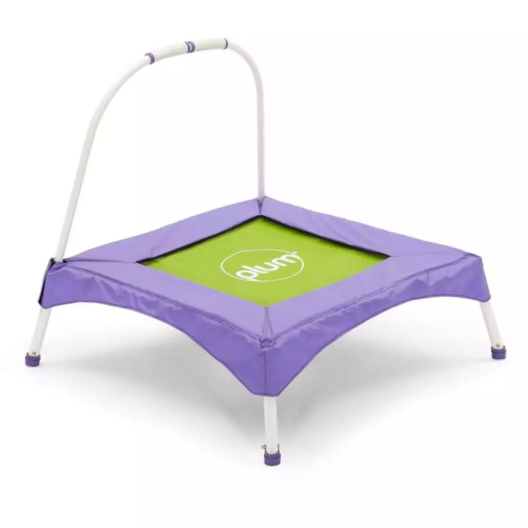 Plum Junior Jumper Trampoline, Stable Recreational Indoor and Outdoor Toy, with Soft Easy Grip Foam Handles, Padded Frame Design, Suitable for Kids 18 Months and Above, Purple