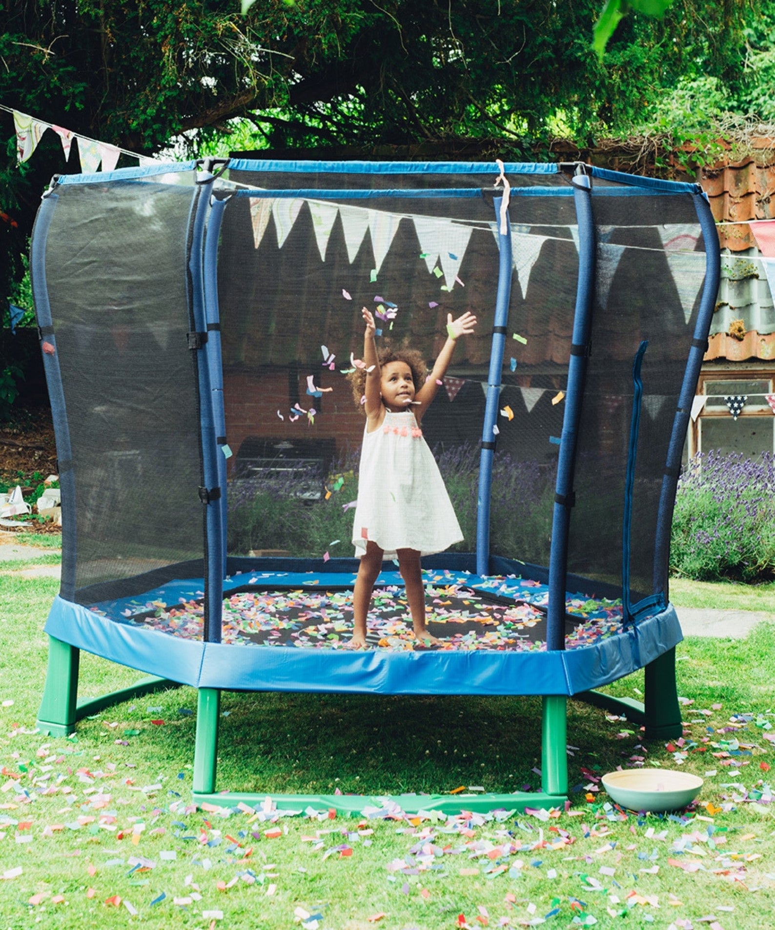 Plum 7ft Junior Jumper Trampoline with Enclosure, Safety Net and Foam Pad Protection, Stable Recreational Outdoor Toy with UV, Rust + Weather Protection, Suitable for Kids 3 Years and Above, Blue