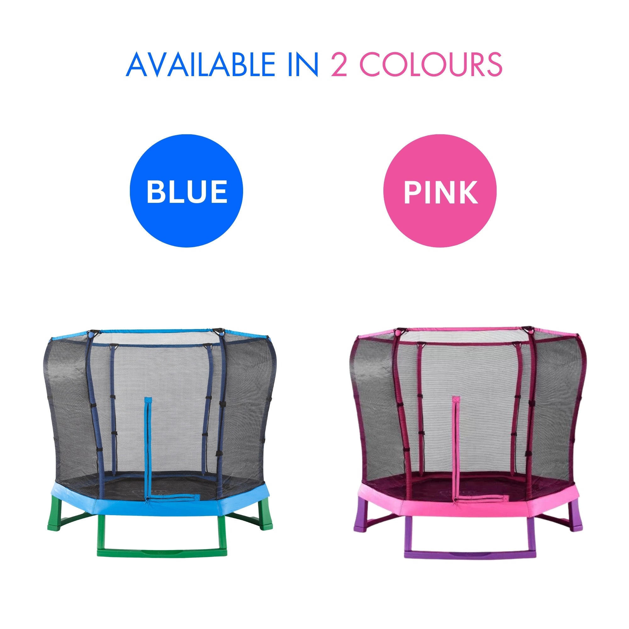 Plum 7ft Junior Jumper Trampoline with Enclosure, Safety Net and Foam Pad Protection, Stable Recreational Outdoor Toy with UV, Rust + Weather Protection, Suitable for Kids 3 Years and Above, Pink