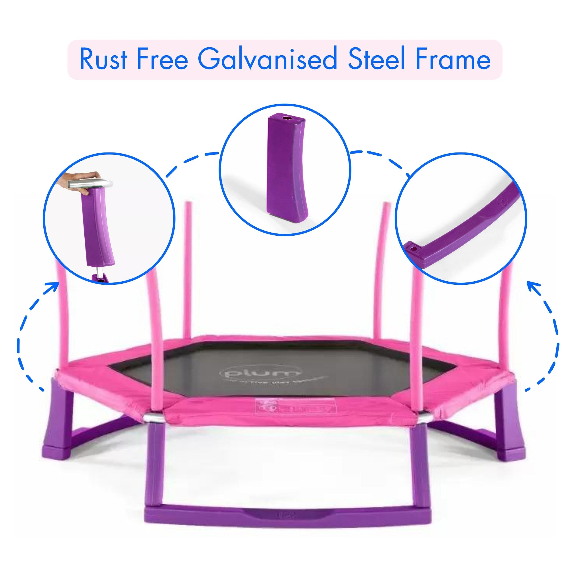 Plum 7ft Junior Jumper Trampoline with Enclosure, Safety Net and Foam Pad Protection, Stable Recreational Outdoor Toy with UV, Rust + Weather Protection, Suitable for Kids 3 Years and Above, Pink