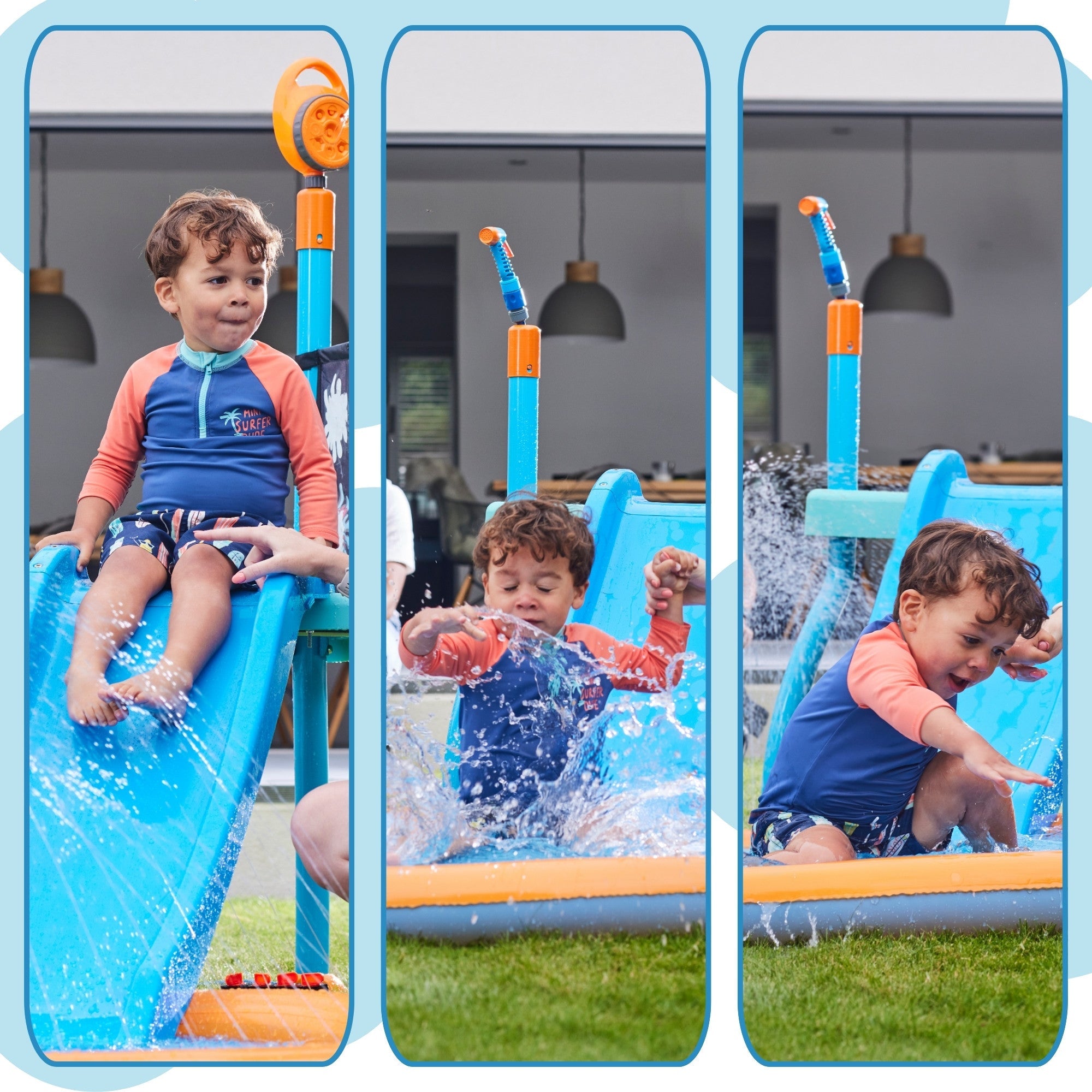 Plum Water Park Splash Station, Summer Outdoor Water Play Backyard Toy with 4ft Water Slide, Splash Pad, Bubble Blower, Revealing Wall and Water Sprinkler Accessories, Suitable for Children 3 Years +