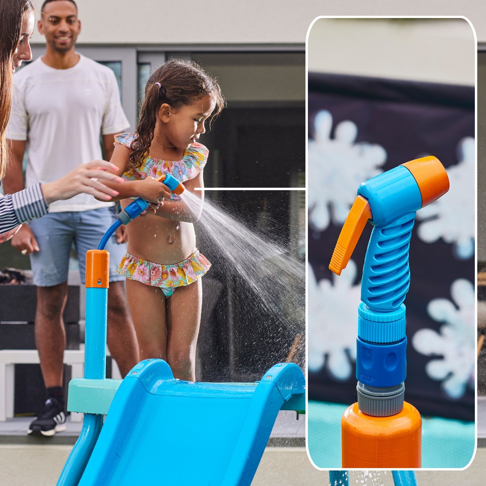 Plum Water Park Splash Station, Summer Outdoor Water Play Backyard Toy with 4ft Water Slide, Splash Pad, Bubble Blower, Revealing Wall and Water Sprinkler Accessories, Suitable for Children 3 Years +