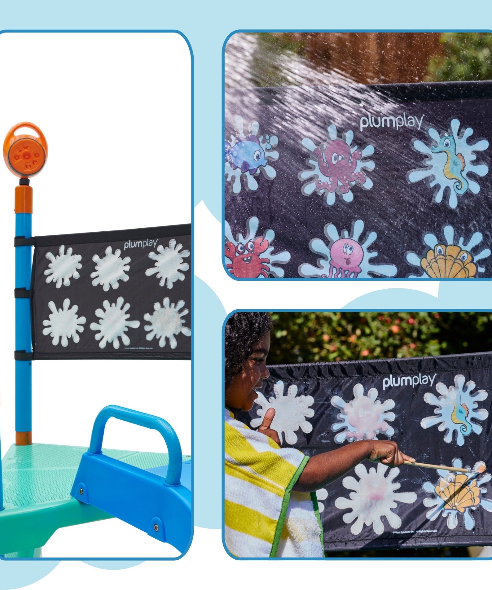 Plum Water Park Splash Station, Summer Outdoor Water Play Backyard Toy with 4ft Water Slide, Splash Pad, Bubble Blower, Revealing Wall and Water Sprinkler Accessories, Suitable for Children 3 Years +