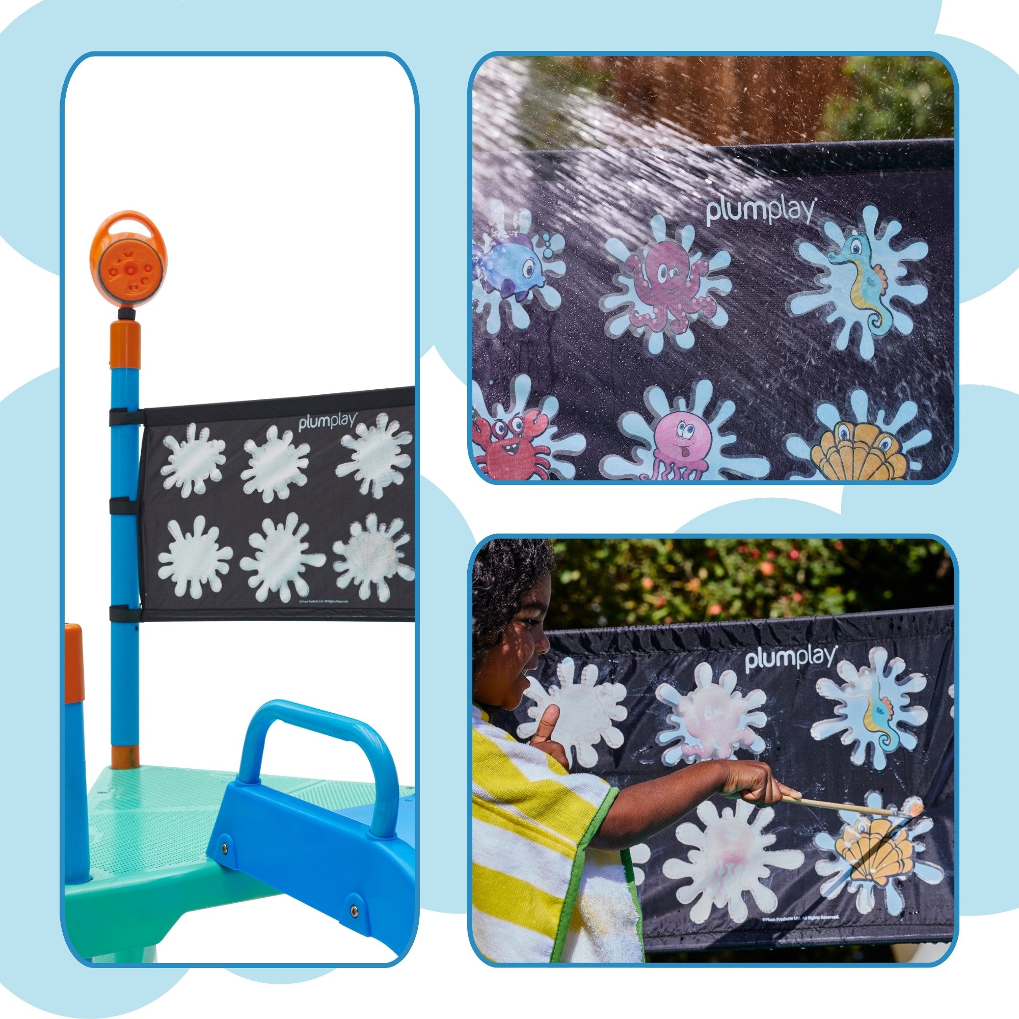 Plum Water Park Splash Station, Summer Outdoor Water Play Backyard Toy with 4ft Water Slide, Splash Pad, Bubble Blower, Revealing Wall and Water Sprinkler Accessories, Suitable for Children 3 Years +