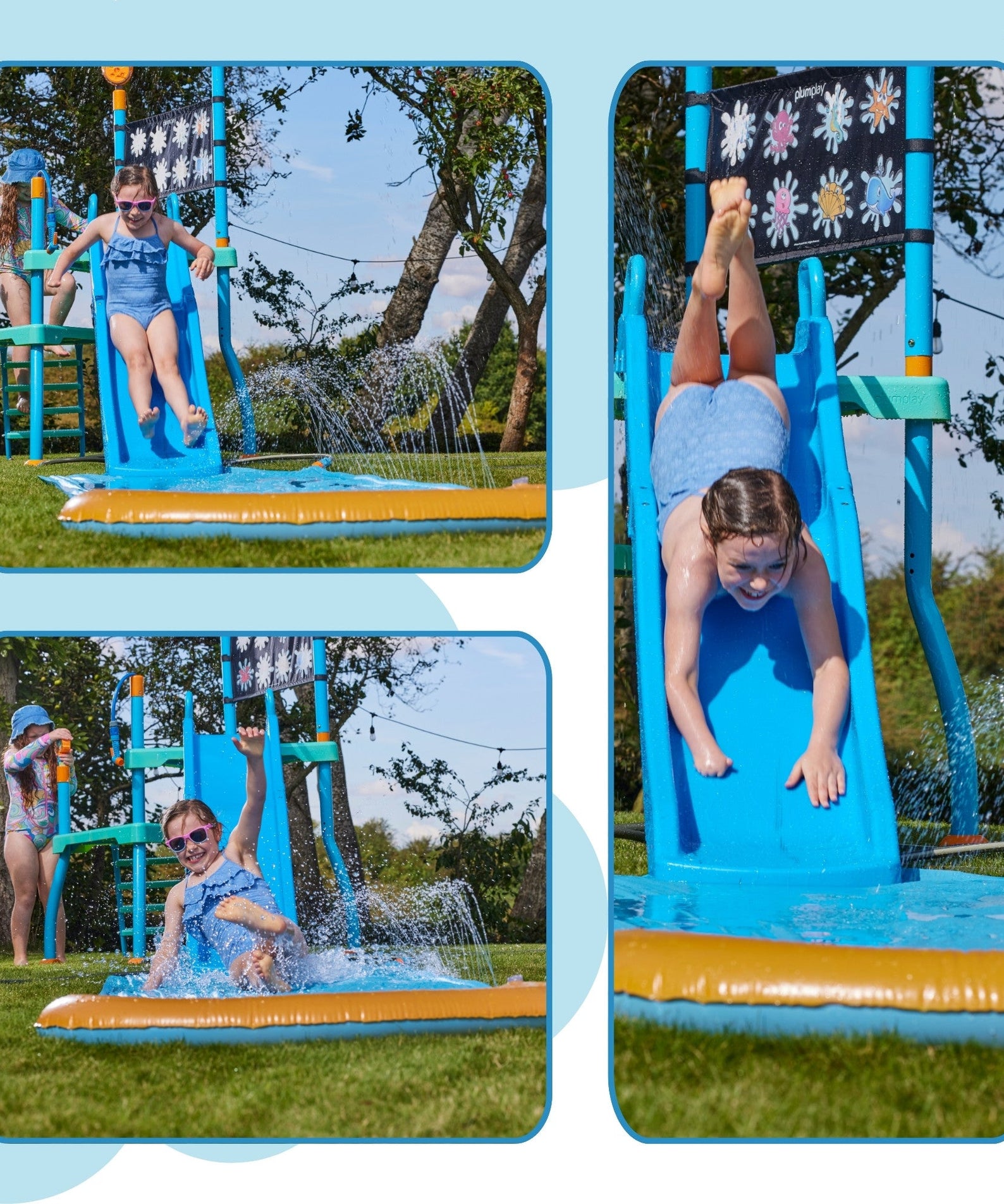 Plum Water Park Shower Tower, Summer Outdoor Water Play Backyard Toy with 6ft Water Slide, 3m Chute, Bubble Blower, Colour Revealing Wall and Water Sprinkler Accessories, for Children 3 Years +