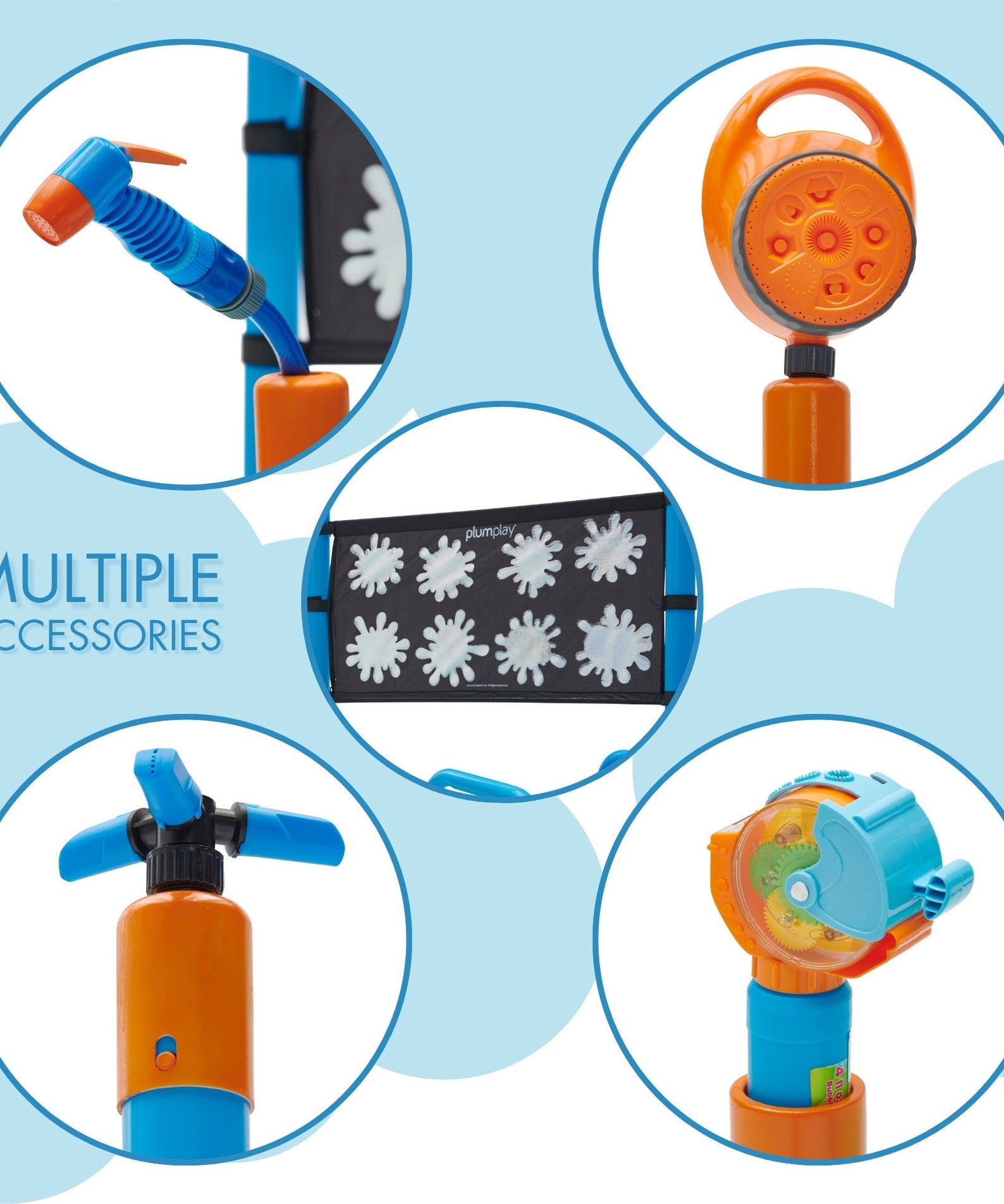 Plum Water Park Shower Tower, Summer Outdoor Water Play Backyard Toy with 6ft Water Slide, 3m Chute, Bubble Blower, Colour Revealing Wall and Water Sprinkler Accessories, for Children 3 Years +