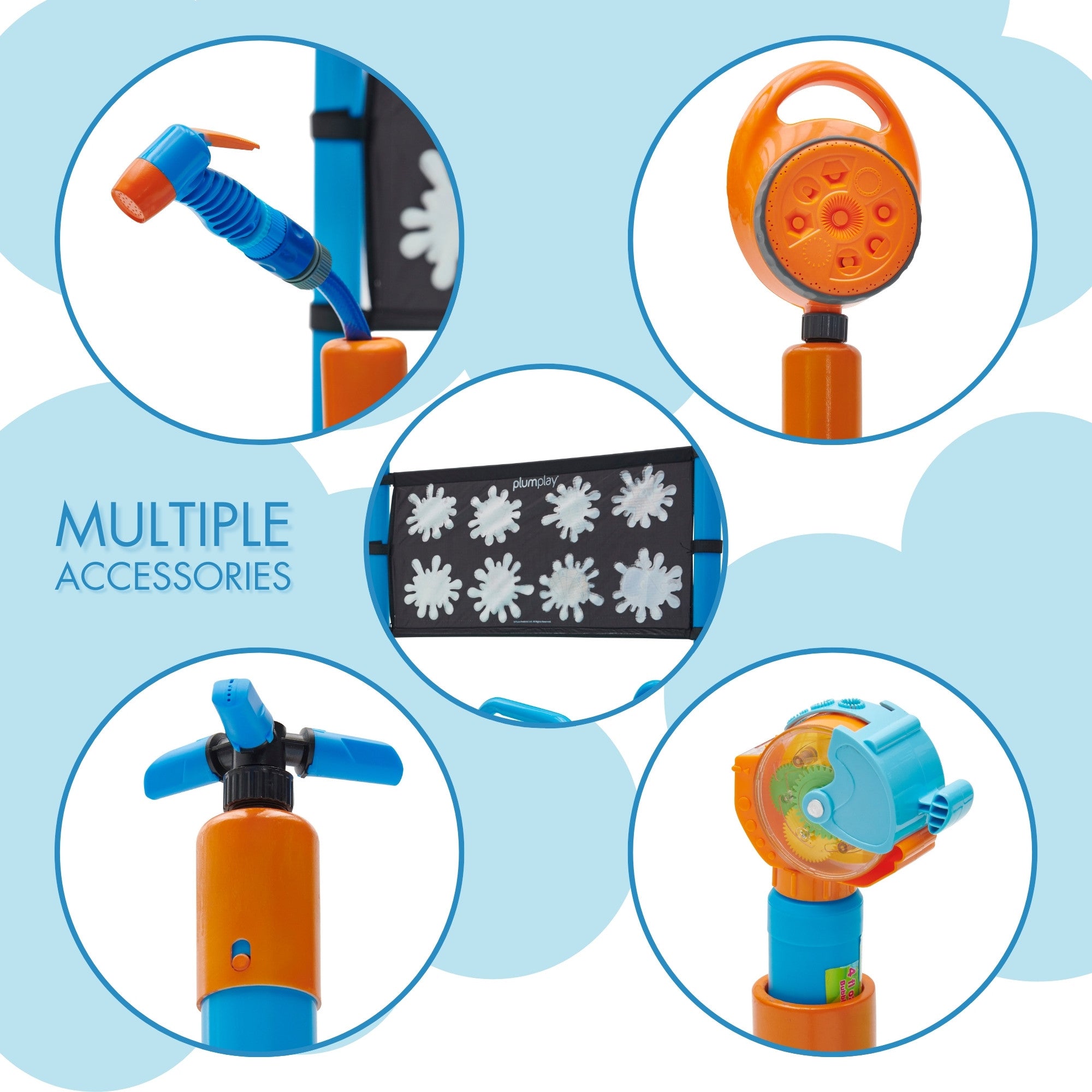 Plum Water Park Shower Tower, Summer Outdoor Water Play Backyard Toy with 6ft Water Slide, 3m Chute, Bubble Blower, Colour Revealing Wall and Water Sprinkler Accessories, for Children 3 Years +