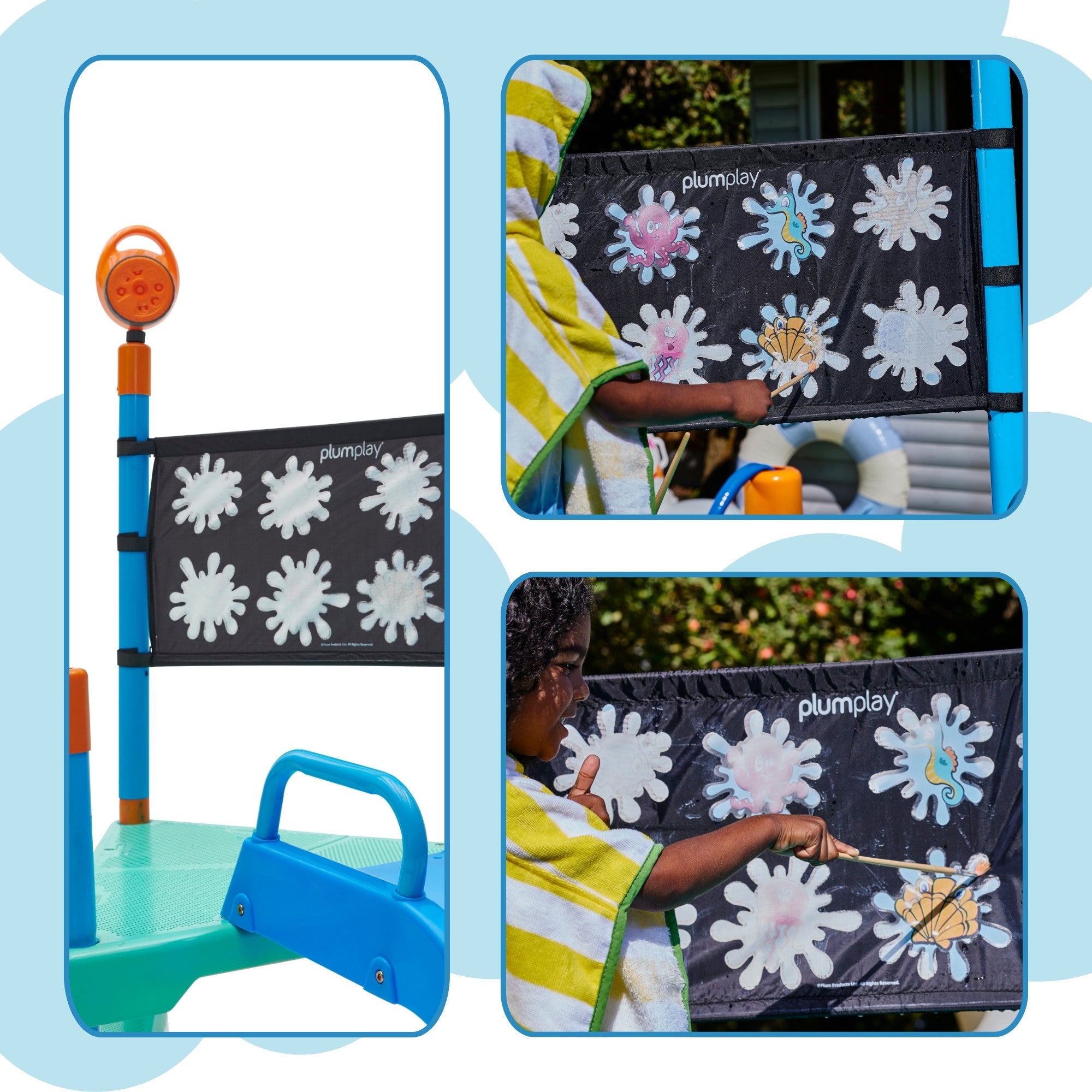 Plum Water Park Shower Tower, Summer Outdoor Water Play Backyard Toy with 6ft Water Slide, 3m Chute, Bubble Blower, Colour Revealing Wall and Water Sprinkler Accessories, for Children 3 Years +