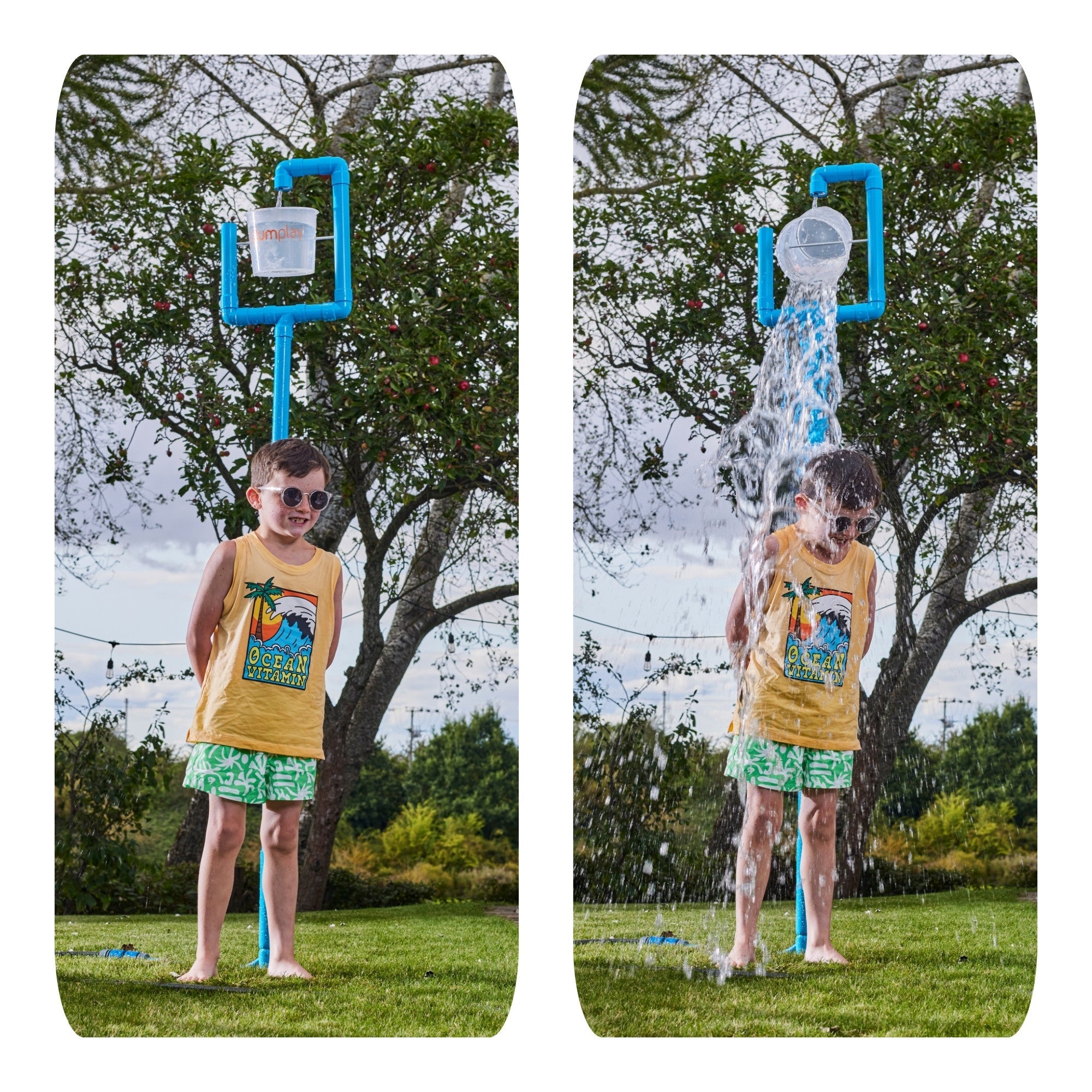 Plum Water Park Tidal Tipper with Height Adjustable Pole, Convenient and Easy to Store Summer Outdoor Water Play Backyard Toy, Suitable for Children 3 Years +, Blue