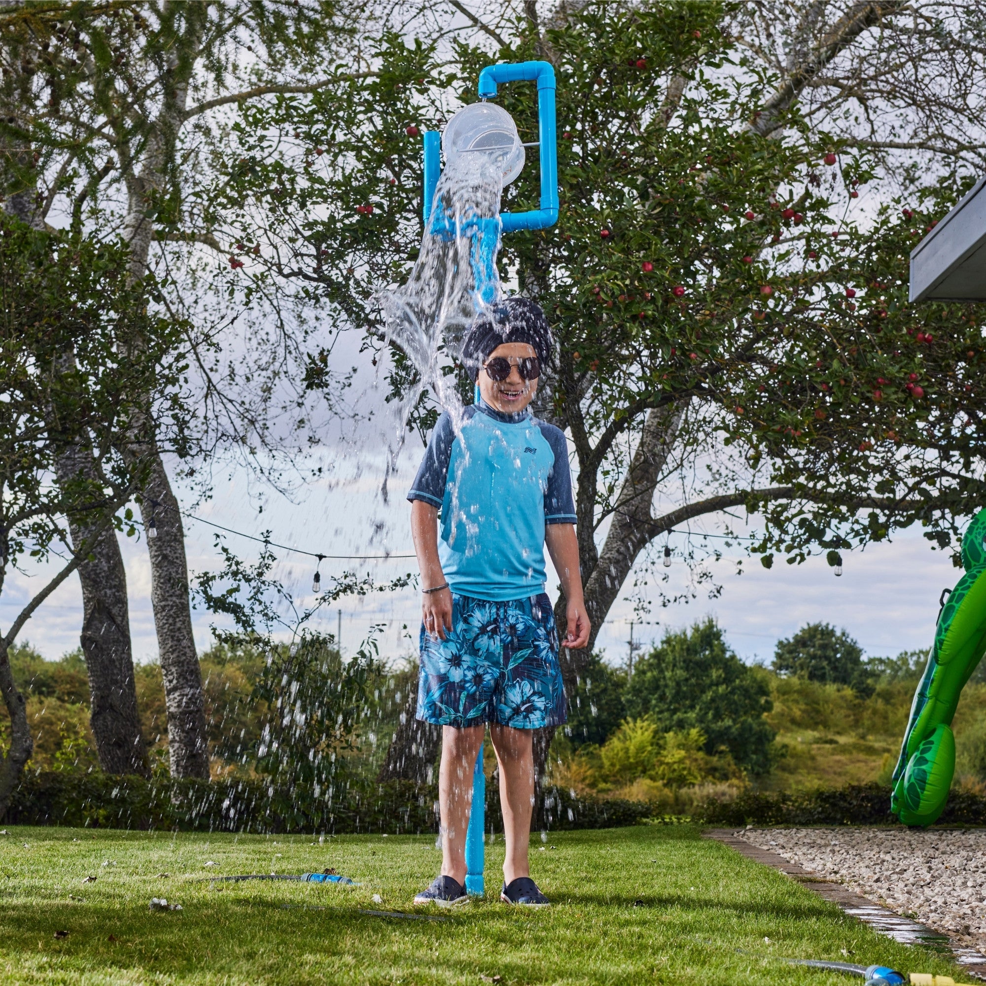 Plum Water Park Tidal Tipper with Height Adjustable Pole, Convenient and Easy to Store Summer Outdoor Water Play Backyard Toy, Suitable for Children 3 Years +, Blue