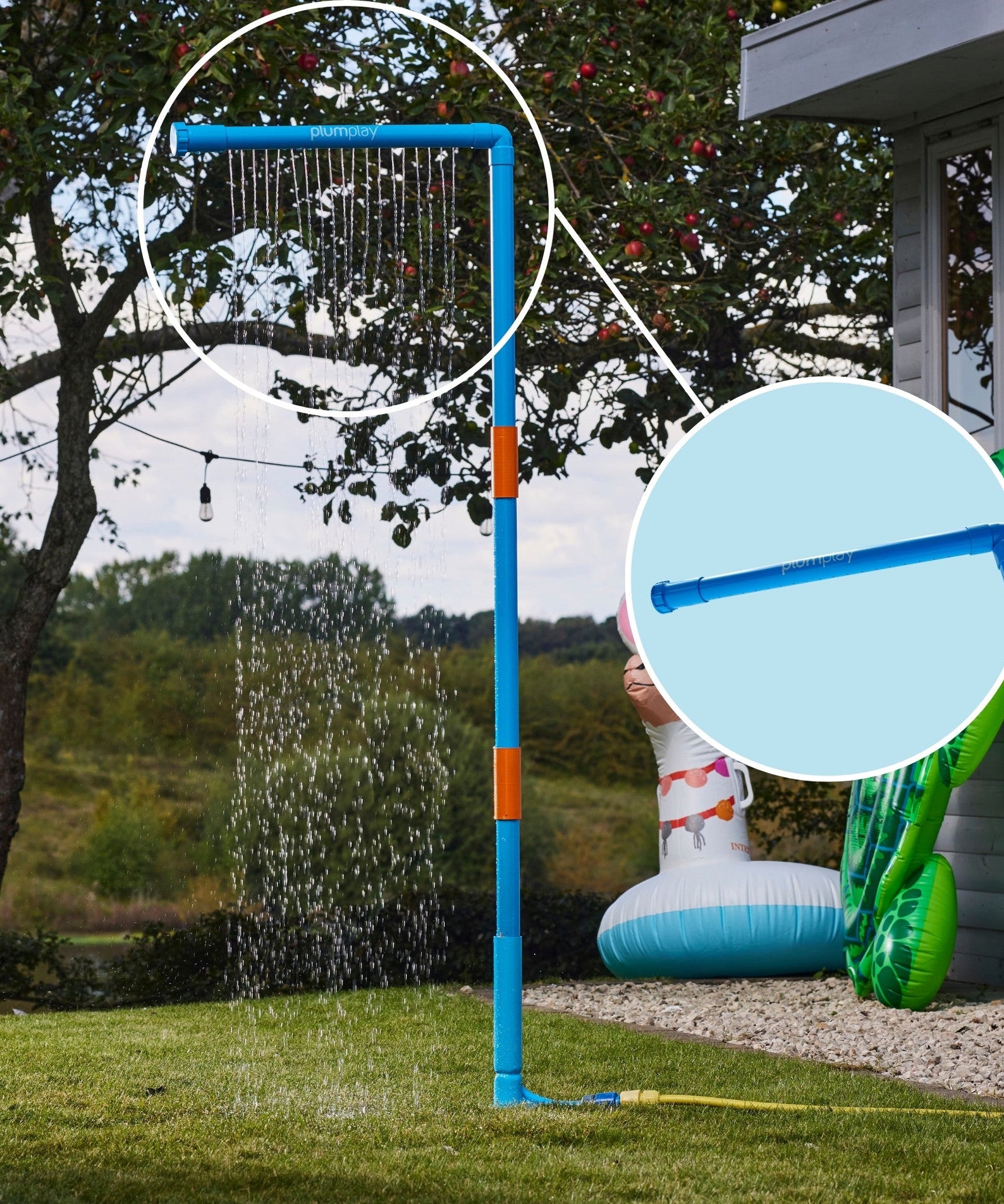 Plum Water Park Rain Wall with Height Adjustable Pole, Convenient and Easy to Store Summer Outdoor Water Play Backyard Toy, Suitable for Children 3 Years +, Blue