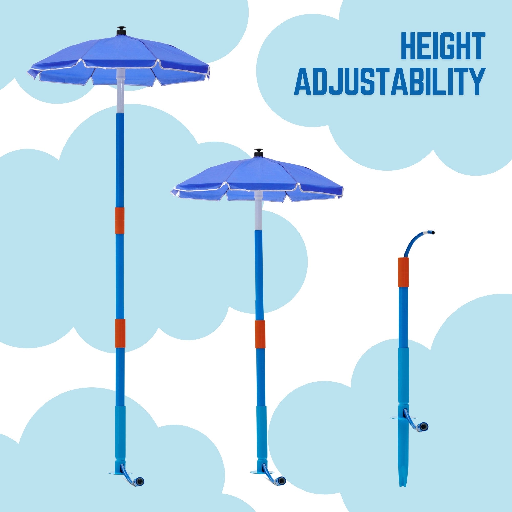 Plum Water Park Umbrella Fountain with Height Adjustable Pole, Convenient and Easy to Store Summer Outdoor Water Play Backyard Toy, Suitable for Children 3 Years +, Blue
