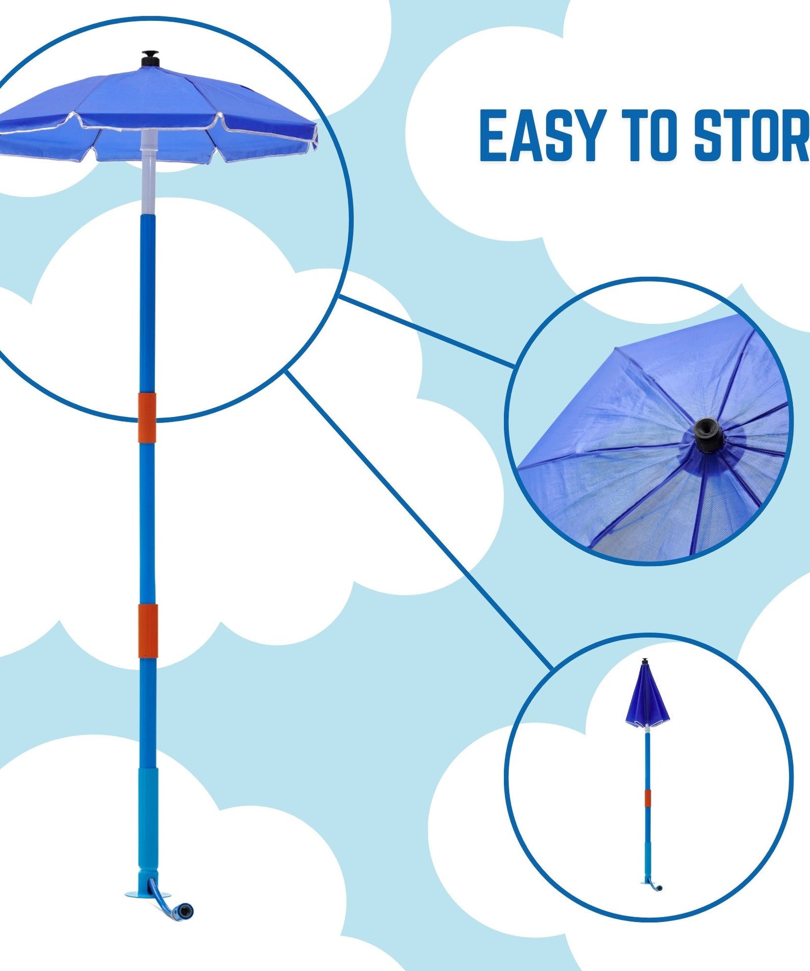 Plum Water Park Umbrella Fountain with Height Adjustable Pole, Convenient and Easy to Store Summer Outdoor Water Play Backyard Toy, Suitable for Children 3 Years +, Blue