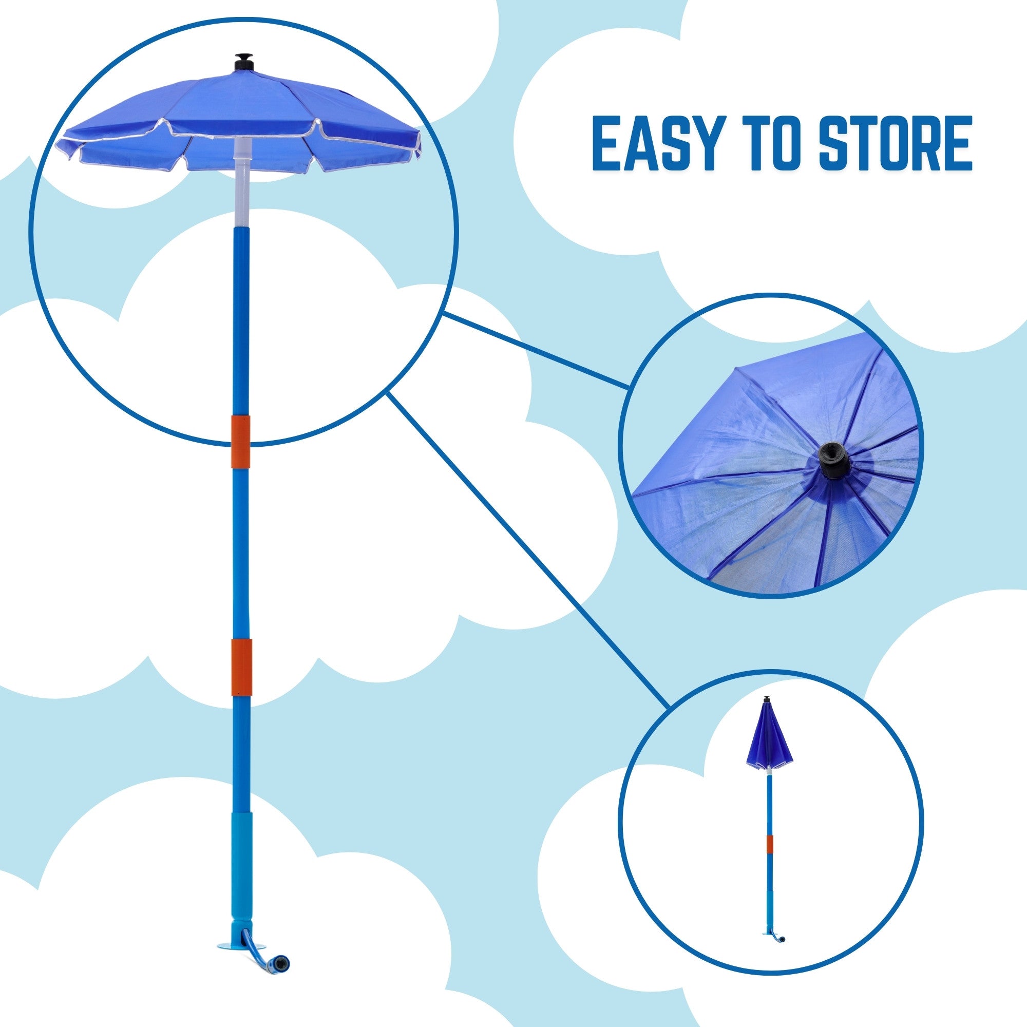 Plum Water Park Umbrella Fountain with Height Adjustable Pole, Convenient and Easy to Store Summer Outdoor Water Play Backyard Toy, Suitable for Children 3 Years +, Blue