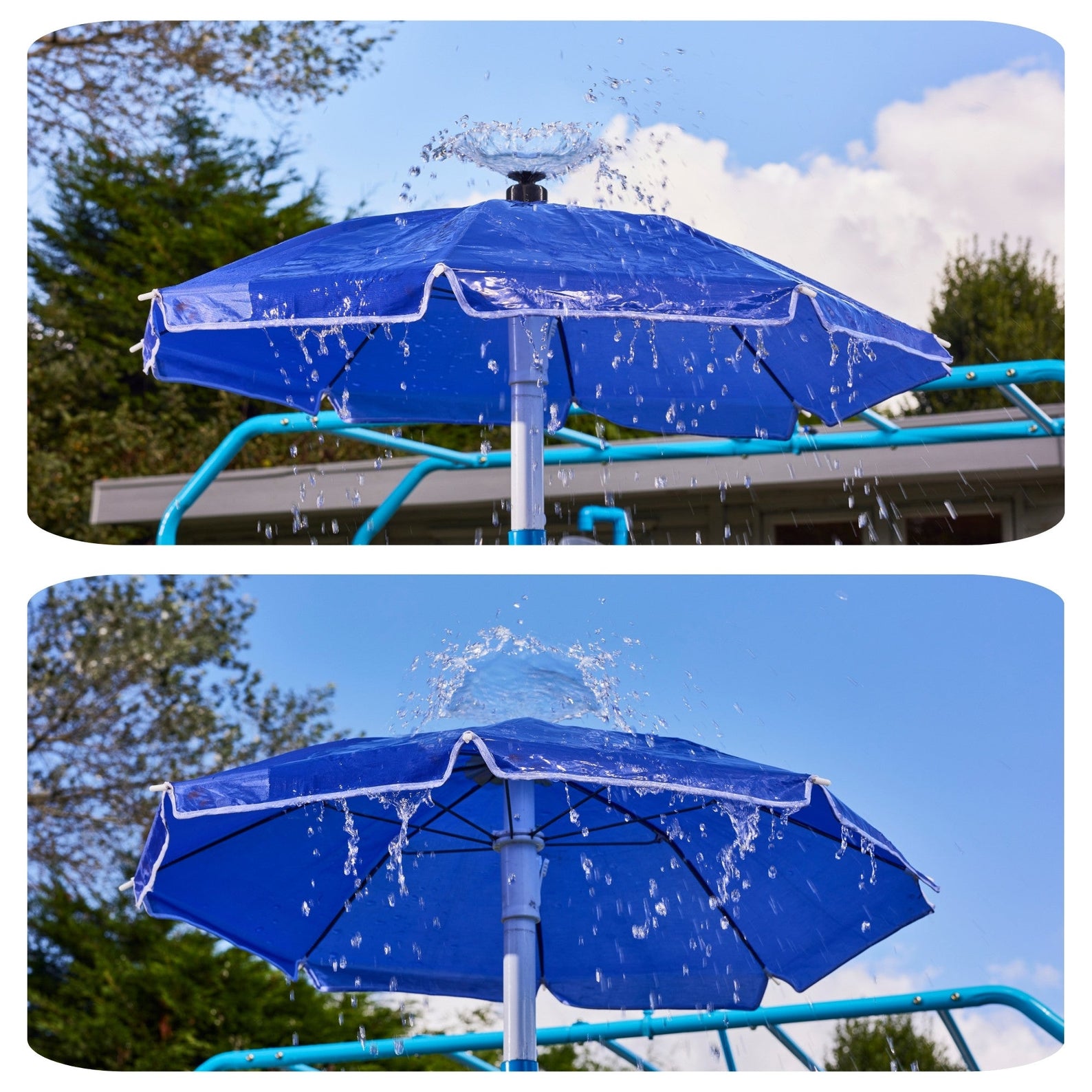 Plum Water Park Umbrella Fountain with Height Adjustable Pole, Convenient and Easy to Store Summer Outdoor Water Play Backyard Toy, Suitable for Children 3 Years +, Blue