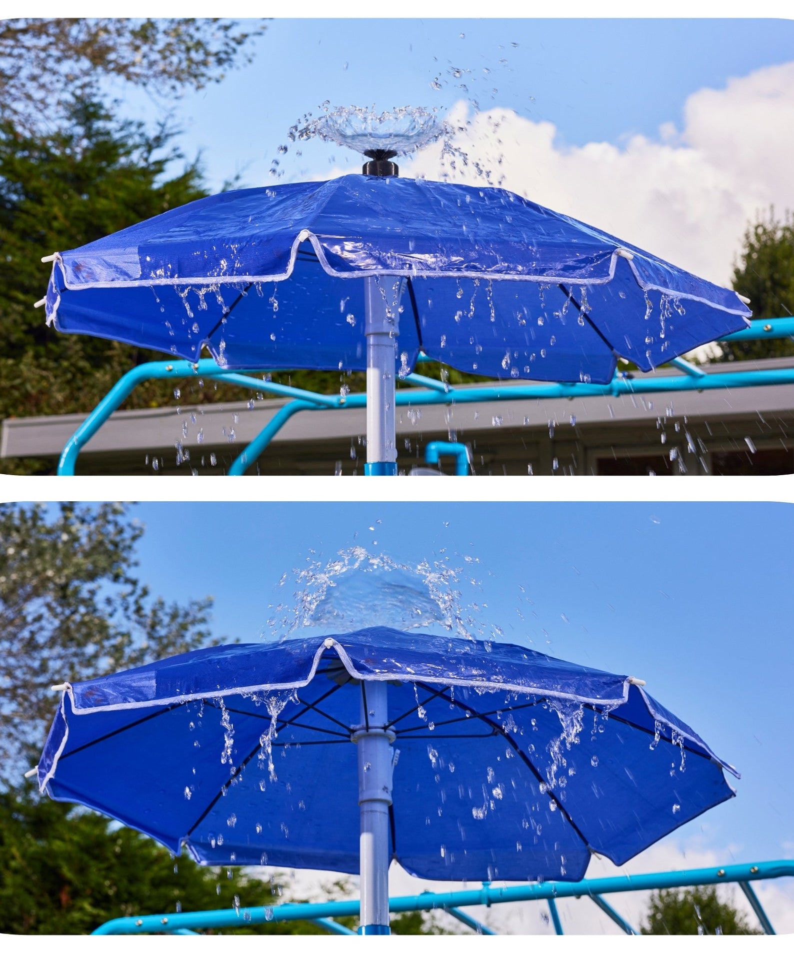 Plum Water Park Umbrella Fountain with Height Adjustable Pole, Convenient and Easy to Store Summer Outdoor Water Play Backyard Toy, Suitable for Children 3 Years +, Blue