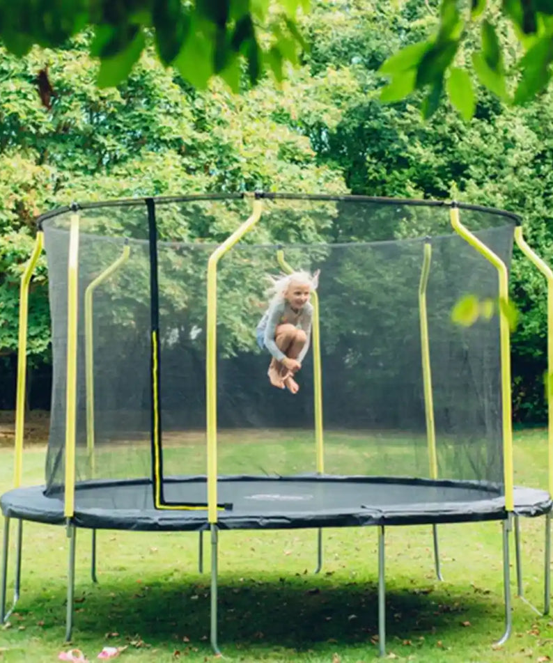 Plum 12ft Springsafe Jumper Trampoline with Enclosure & Safety Net, Outdoor Trampoline with Foam Pad Protection, Galvanized Steel Frame, UV & Weather Resistant, Kids Ages 6+