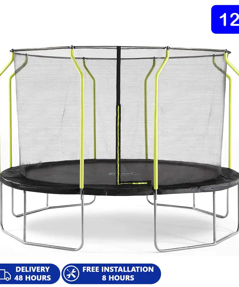 Plum 12ft Springsafe Jumper Trampoline with Enclosure & Safety Net, Outdoor Trampoline with Foam Pad Protection, Galvanized Steel Frame, UV & Weather Resistant, Kids Ages 6+