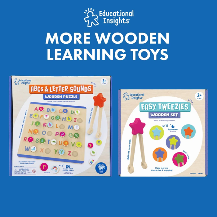 Educational Insights - ABC & Letter Sounds Wooden Puzzle – Wooden Alphabet Learning Puzzle with Letter Sounds & Fine Motor Tweezers (Ages 3+)