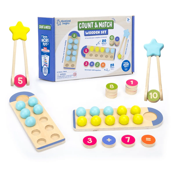 Educational Insights Count & Match Wooden Set – Number Matching & Sorting Activity (Ages 3+)