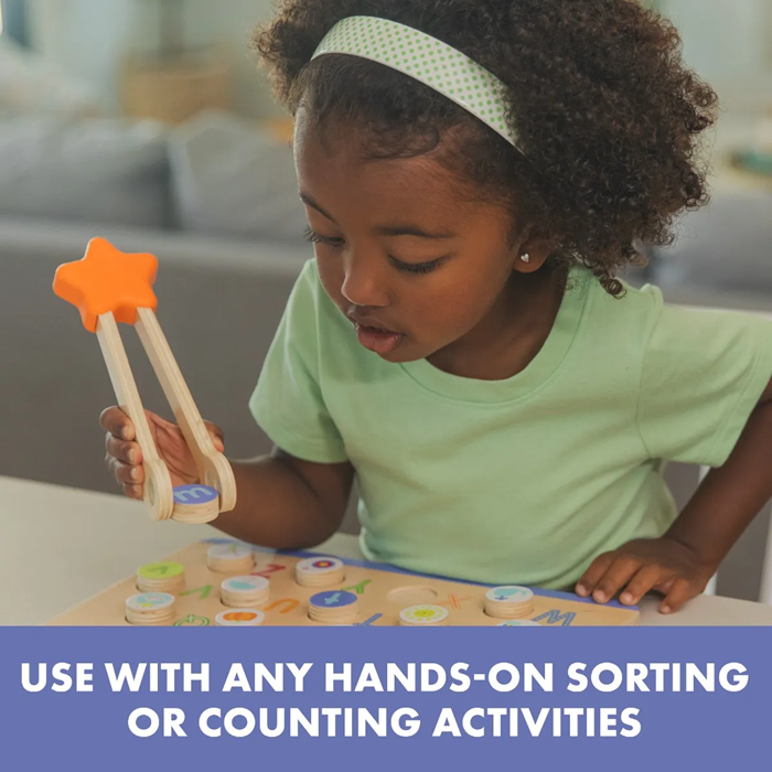 Educational Insights Easy Tweezies Small Group Set – Wooden Fine Motor Tweezers for Sorting & Counting (6-Pack, Ages 3+)