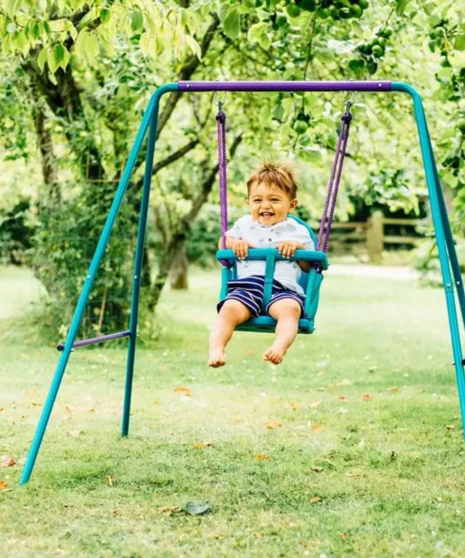 Plum 2 in 1 Metal Swing Set, Outdoor Swing with Height Adjustability and Interchangeable Seats, 50kg Weight Capacity, Suitable for Children both Boys and Girls Aged 12 Months and Above, Blue