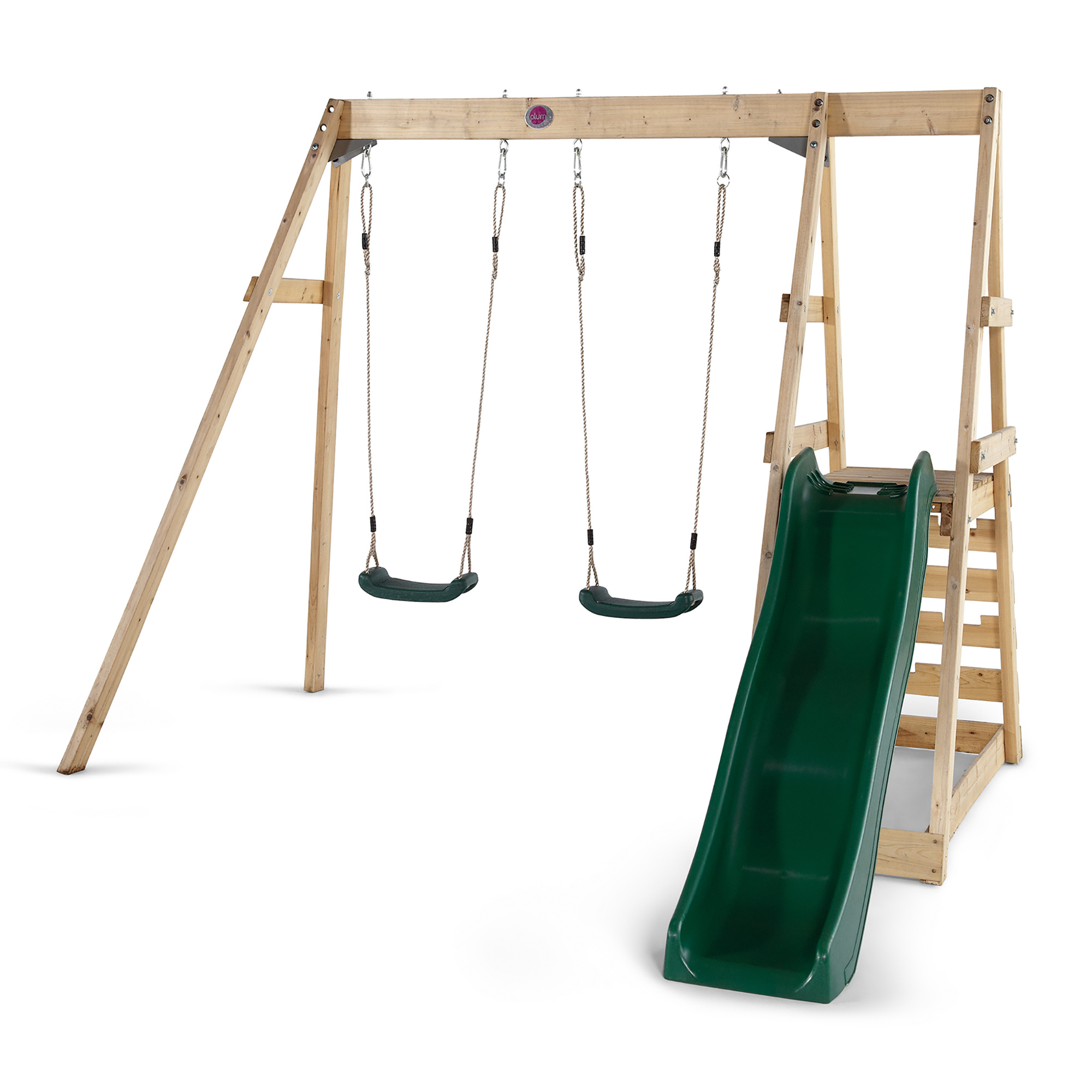 Plum Tamarin Wooden Climbing Frame with Swing and 6ft Slide, Outdoor Playground Backyward Toy with 50kg Weight Capacity per Seat, Suitable for Children both Boys and Girls Aged 3 years and Above