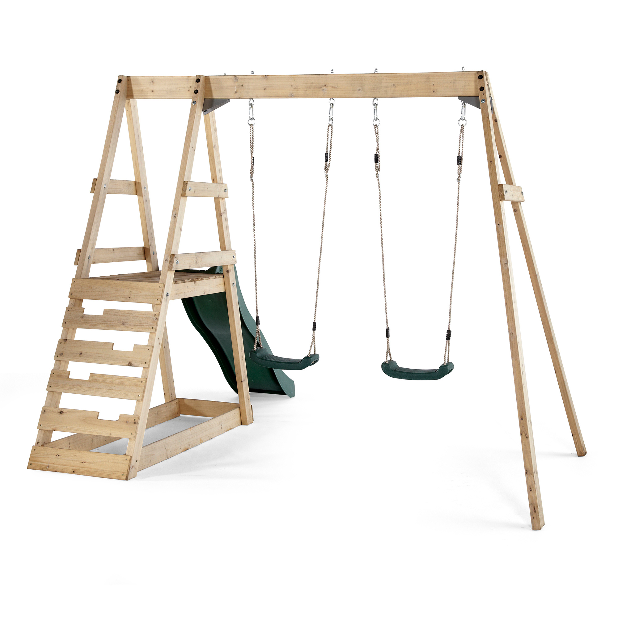 Plum Tamarin Wooden Climbing Frame with Swing and 6ft Slide, Outdoor Playground Backyward Toy with 50kg Weight Capacity per Seat, Suitable for Children both Boys and Girls Aged 3 years and Above