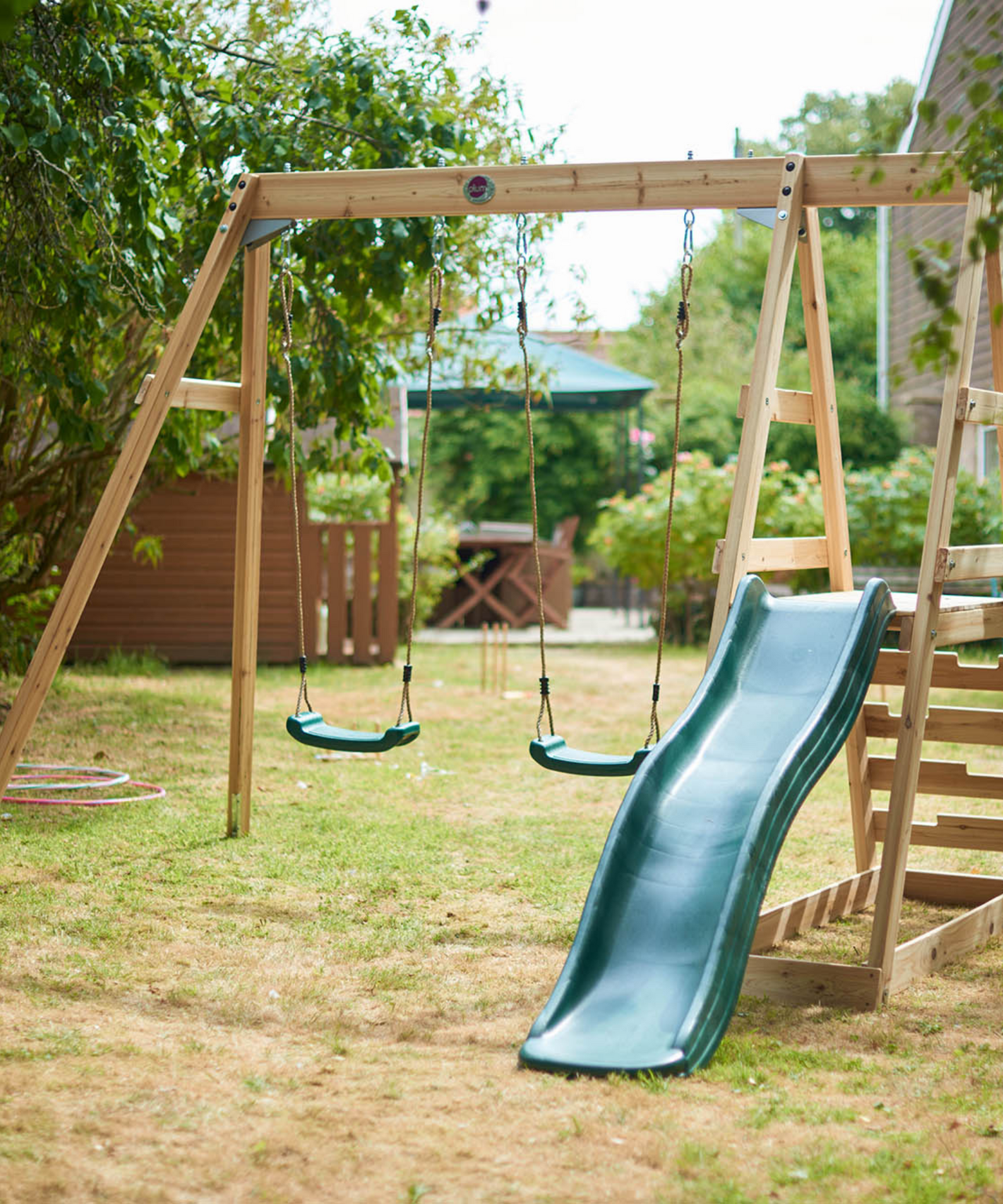 Plum Tamarin Wooden Climbing Frame with Swing and 6ft Slide, Outdoor Playground Backyward Toy with 50kg Weight Capacity per Seat, Suitable for Children both Boys and Girls Aged 3 years and Above